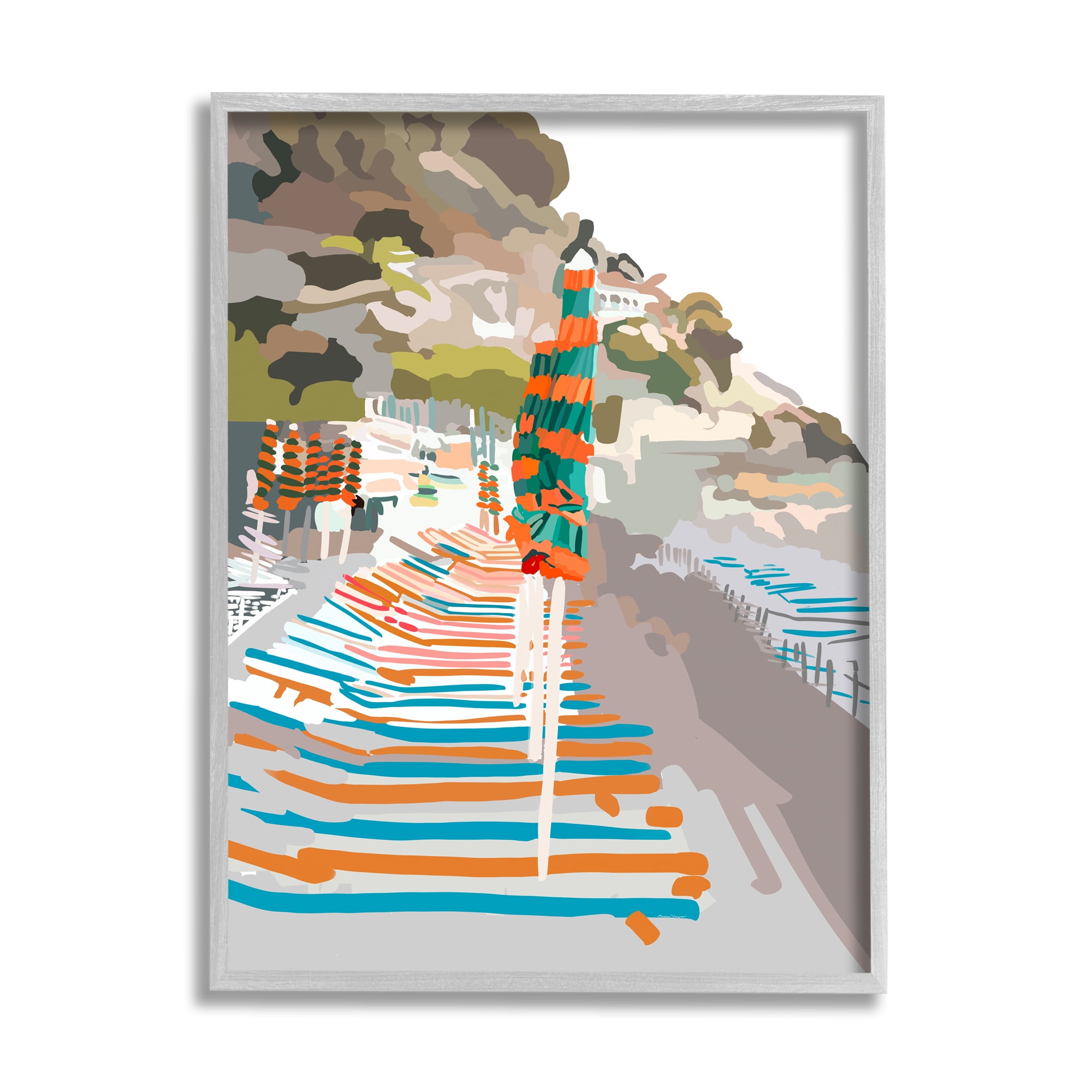 Stupell Industries Beach Vacation Coast Nature Painting Gray Framed Art Print Wall Art, 24 x 30