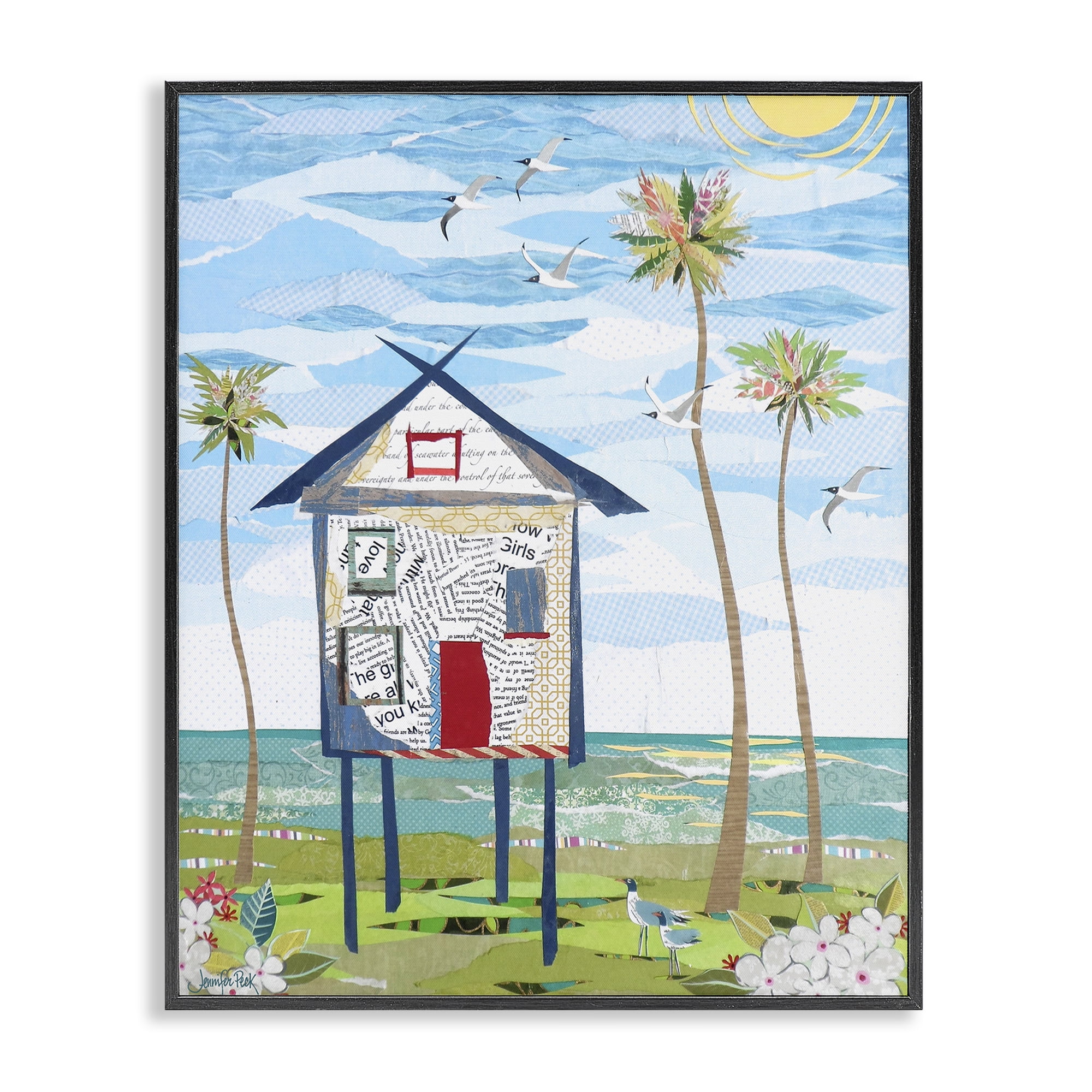 Stupell Industries Beach Vacation Getaway Coastal Painting Black Framed Art Print Wall Art, 16 x 20
