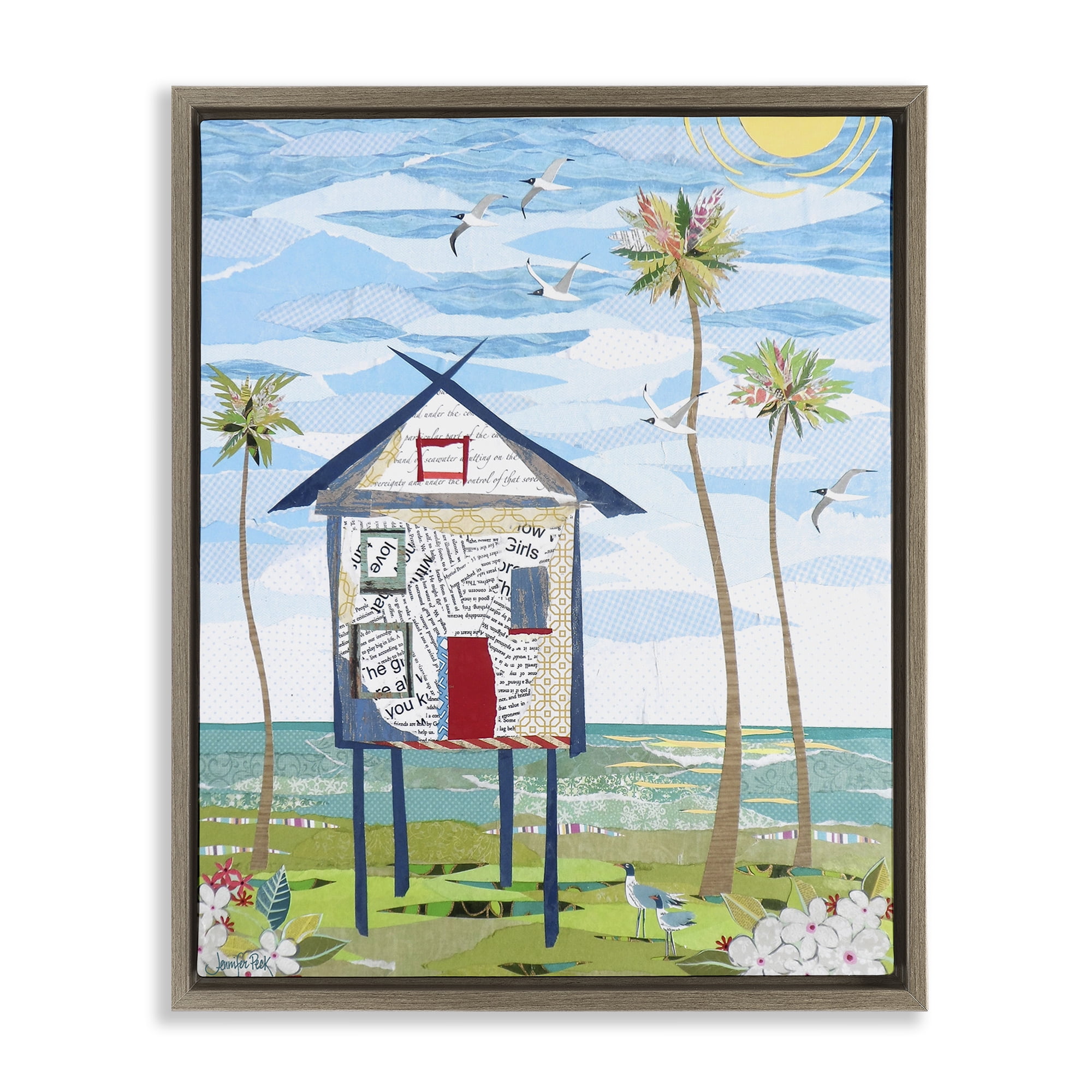 Stupell Industries Beach Vacation Getaway Coastal Painting Brown Floater Framed Canvas Art Print Wall Art, 17 x 21