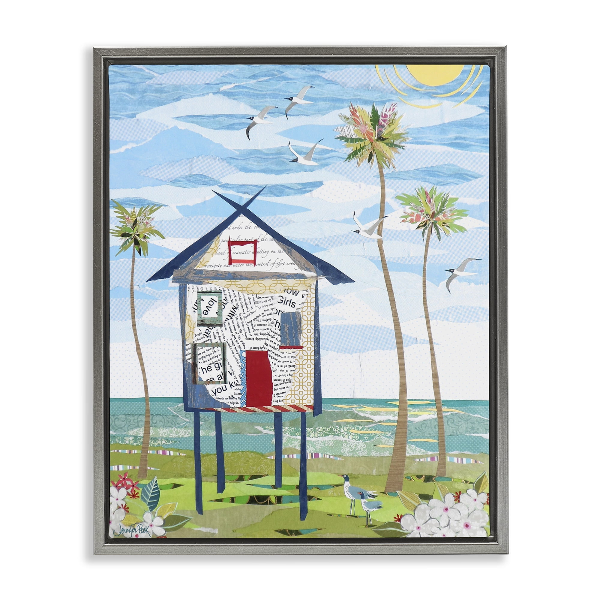 Stupell Industries Beach Vacation Getaway Coastal Painting Gray Floater Framed Canvas Art Print Wall Art, 25 x 31
