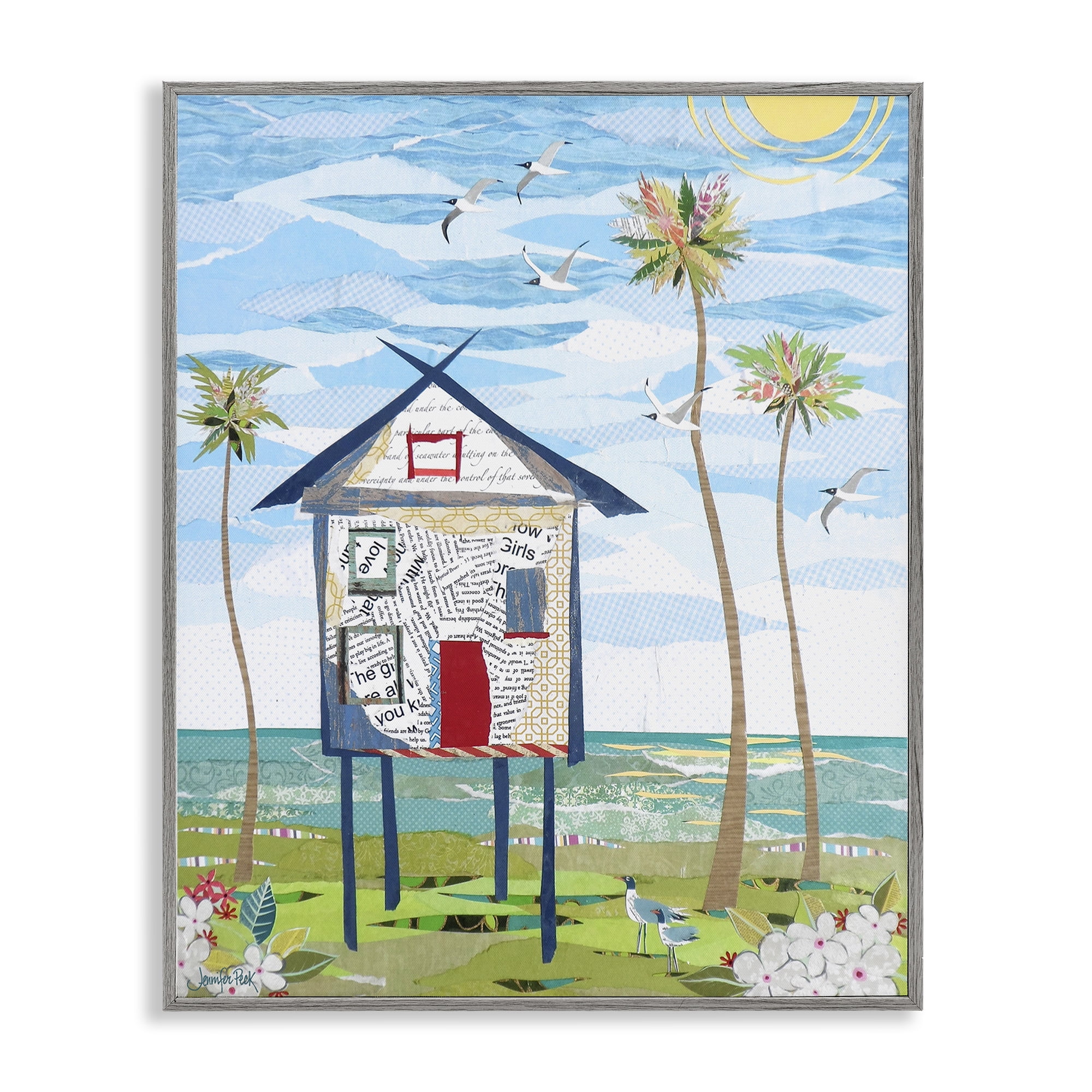 Stupell Industries Beach Vacation Getaway Coastal Painting Gray Framed Art Print Wall Art, 16 x 20