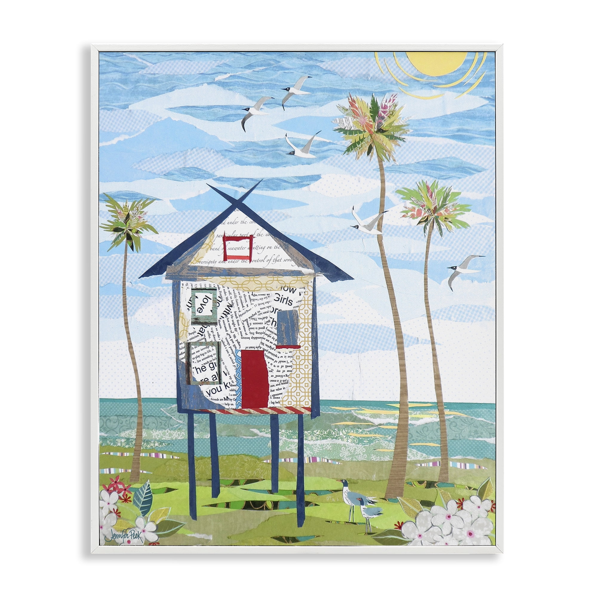Stupell Industries Beach Vacation Getaway Coastal Painting White Framed Art Print Wall Art, 11 x 14