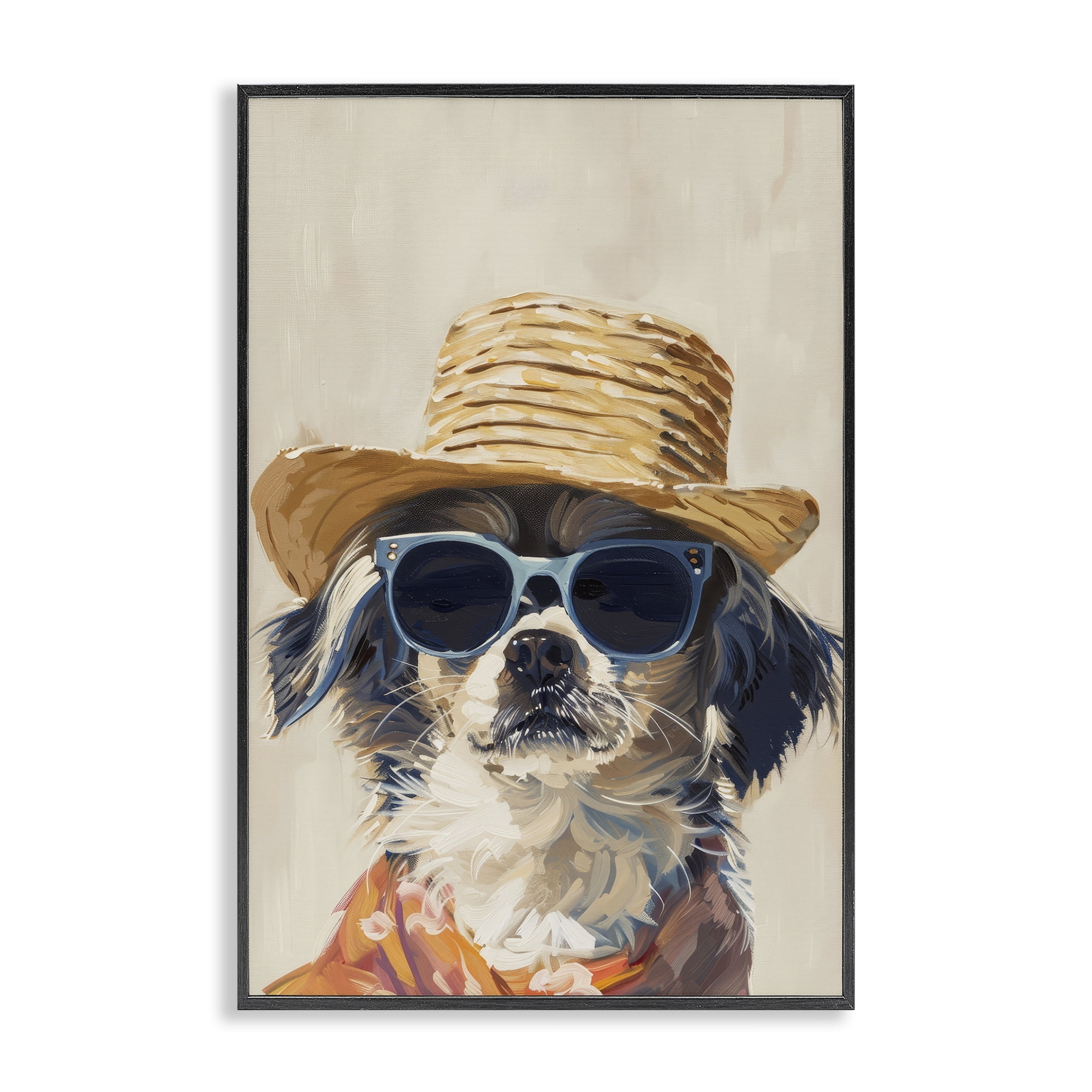 Stupell Industries Beach Vacation Pup Animals & Insects Painting Black Framed Art Print Wall Art, 16 x 24