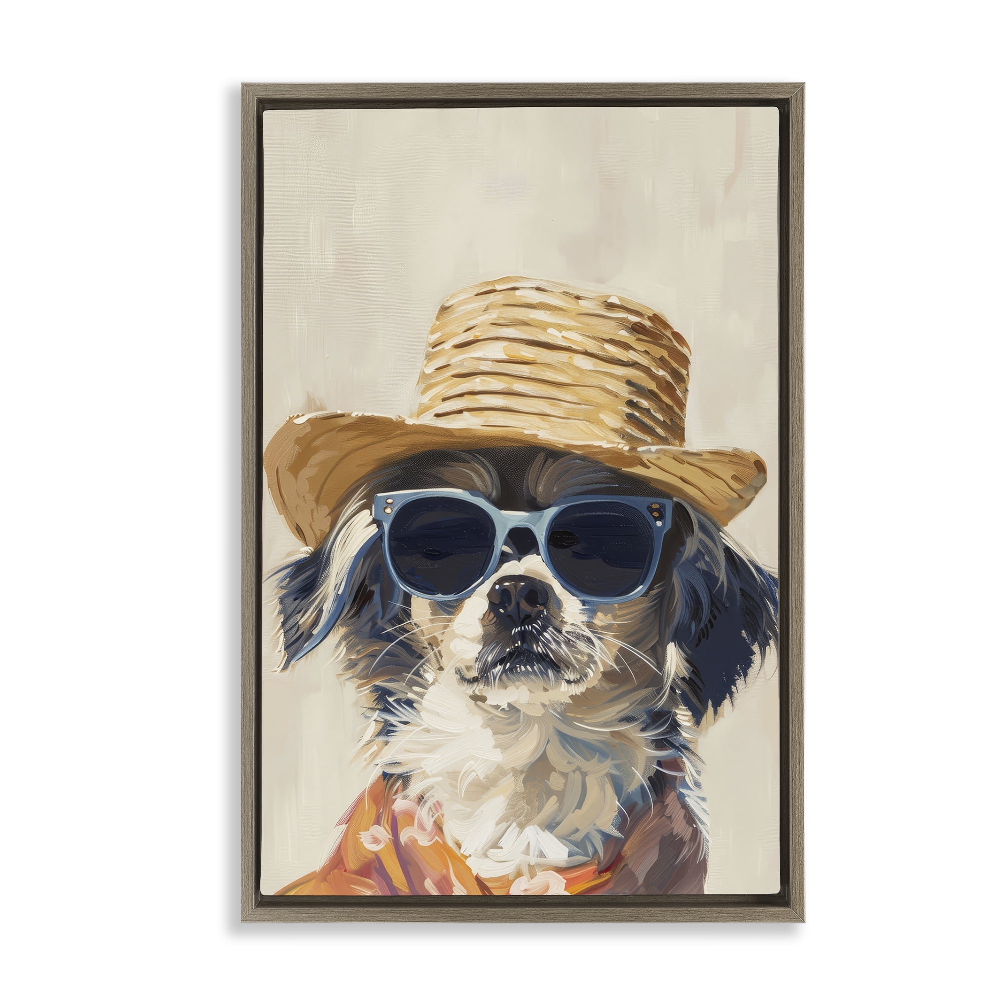 Stupell Industries Beach Vacation Pup Animals & Insects Painting Brown Floater Framed Canvas Art Print Wall Art, 21 x 31