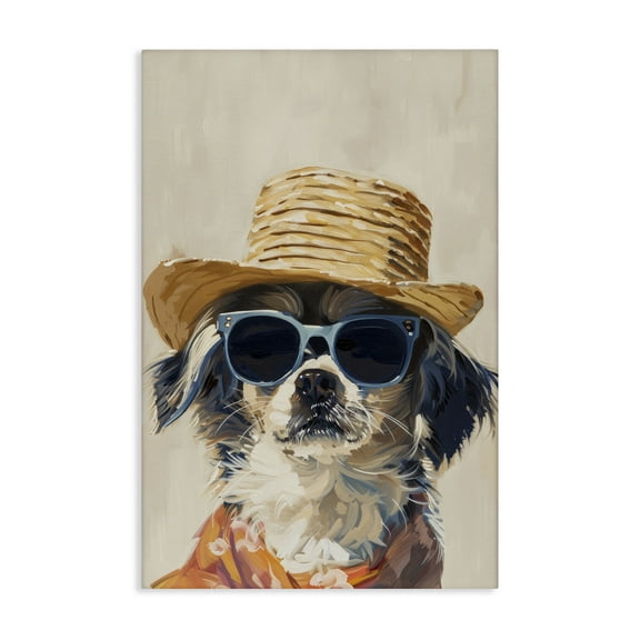 Stupell Industries Beach Vacation Pup Animals & Insects Painting Gallery Wrapped Canvas Art Print Wall Art, 16 x 24