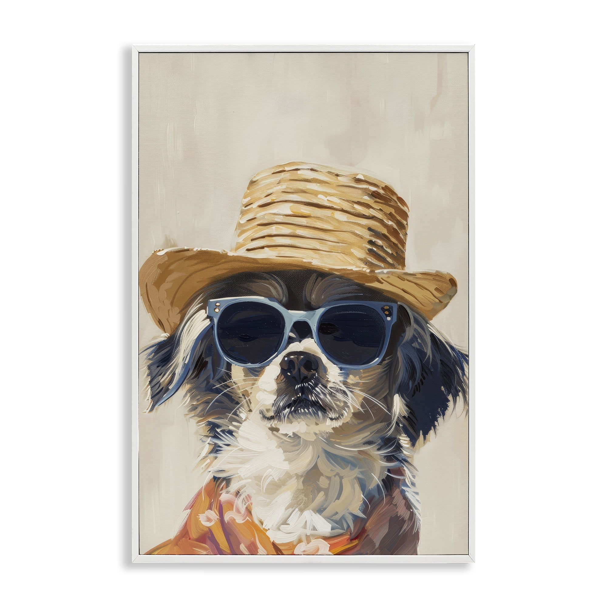 Stupell Industries Beach Vacation Pup Animals & Insects Painting White Framed Art Print Wall Art, 12 x 18