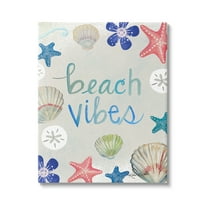 Stupell Industries Beach Vibes Calligraphy Nautical Seashell Flowers Graphic Art Gallery Wrapped Canvas Print Wall Art, Design by Katie Doucette