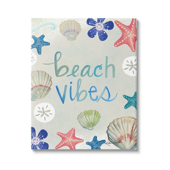 Stupell Industries Beach Vibes Calligraphy Nautical Seashell Flowers Graphic Art Gallery Wrapped Canvas Print Wall Art, Design by Katie Doucette