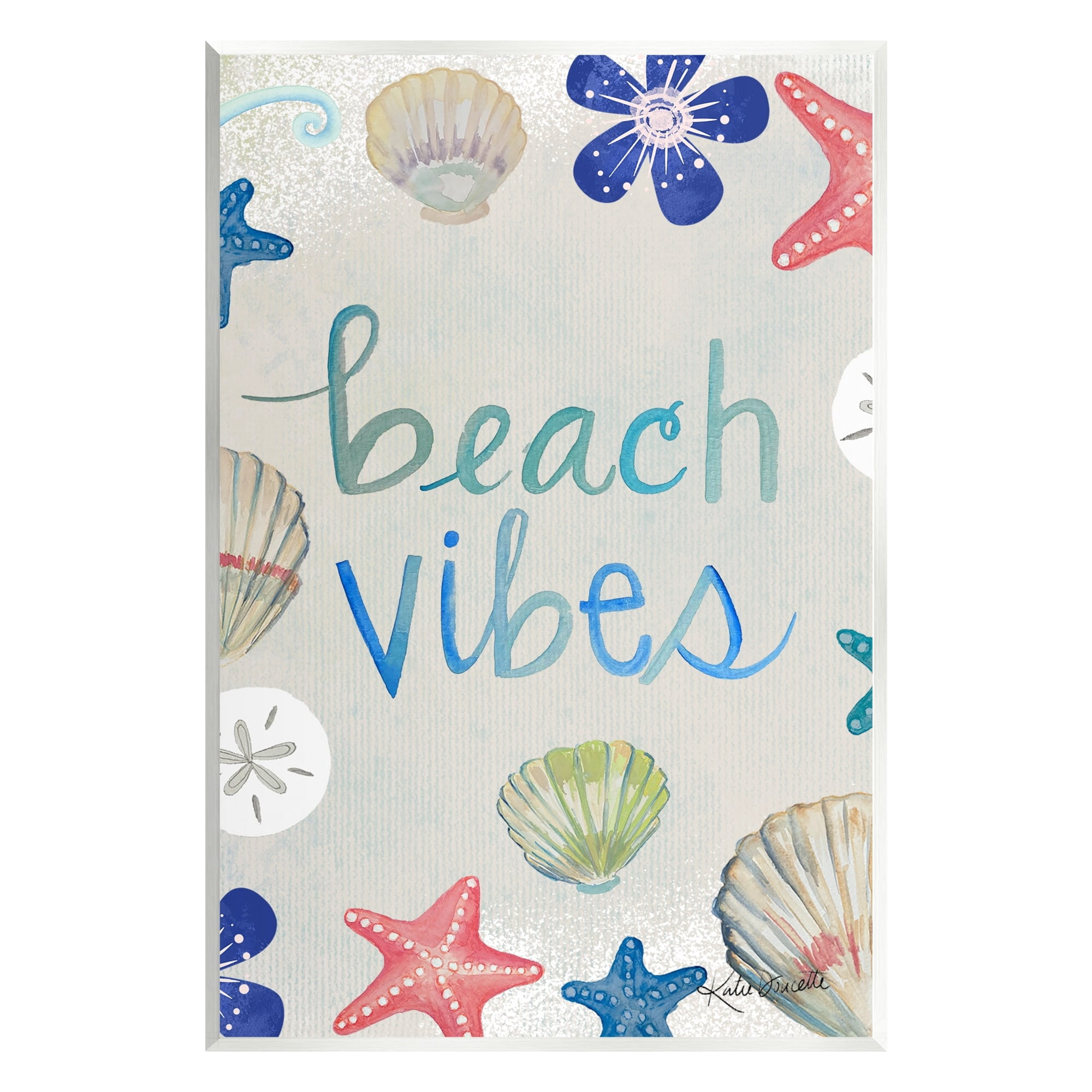 Stupell Industries Beach Vibes Calligraphy Nautical Seashell Flowers Graphic Art Unframed Art Print Wall Art, Design by Katie Doucette