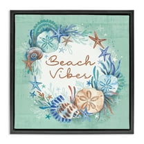 Stupell Industries Beach Vibes & Seashells Coastal Painting Black Floater Framed Canvas Art Print Wall Art, 18 x 18