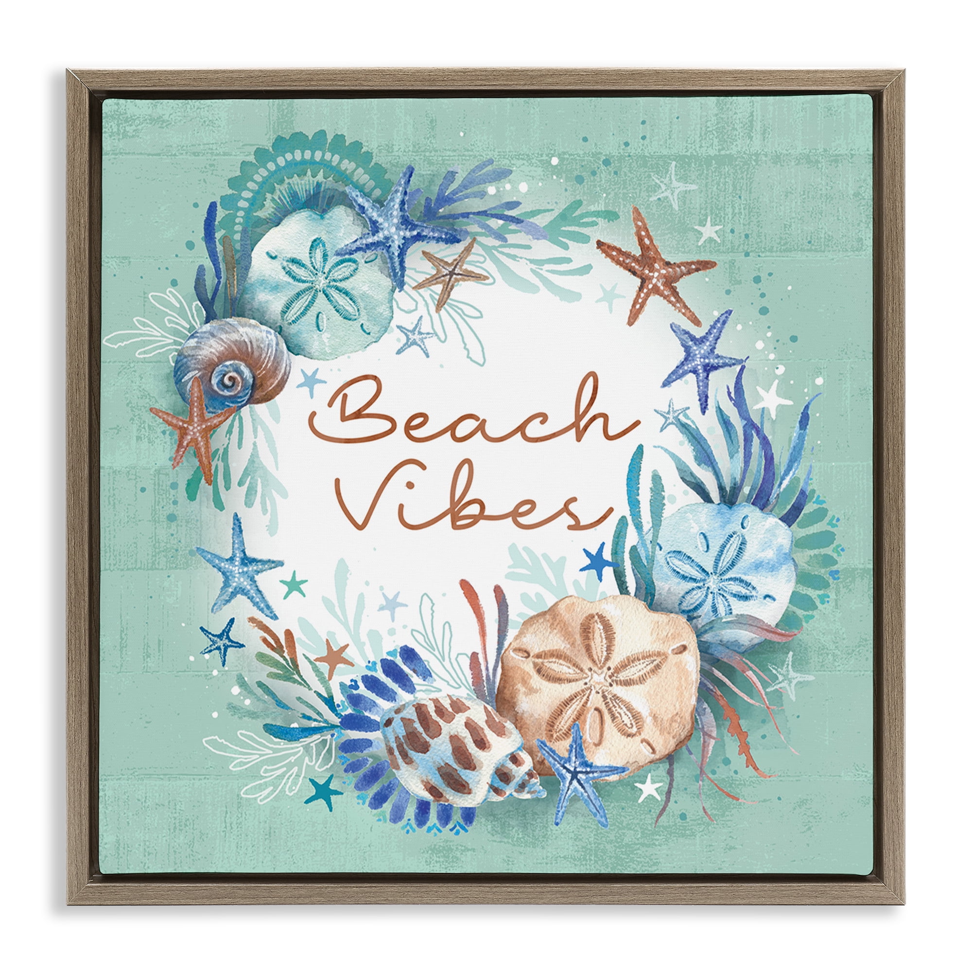 Stupell Industries Beach Vibes & Seashells Coastal Painting Brown Floater Framed Canvas Art Print Wall Art, 25 x 25