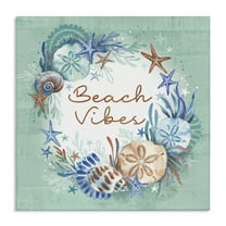 Stupell Industries Beach Vibes & Seashells Coastal Painting Gallery Wrapped Canvas Art Print Wall Art, 17 x 17
