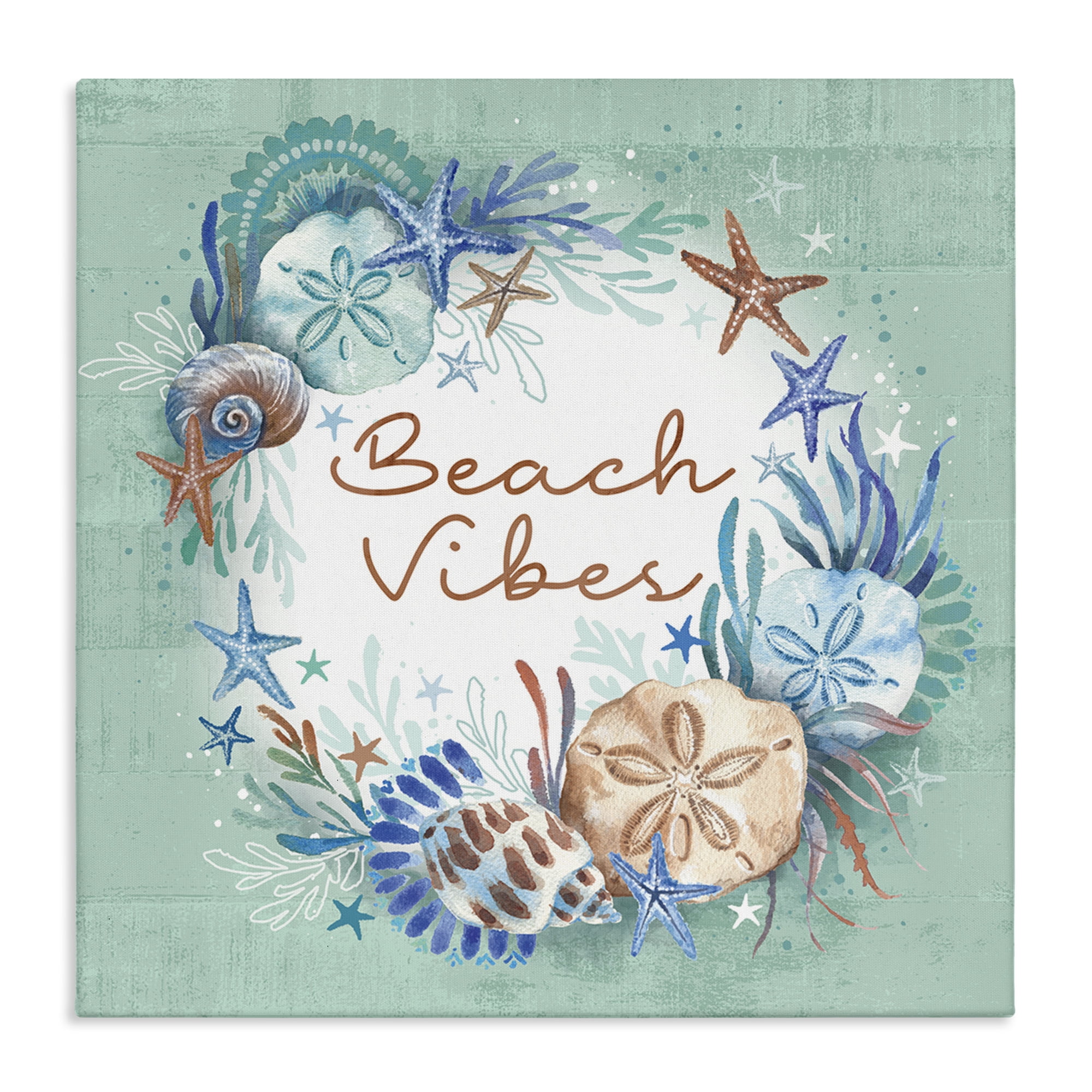 Stupell Industries Beach Vibes & Seashells Coastal Painting Gallery Wrapped Canvas Art Print Wall Art, 36 x 36