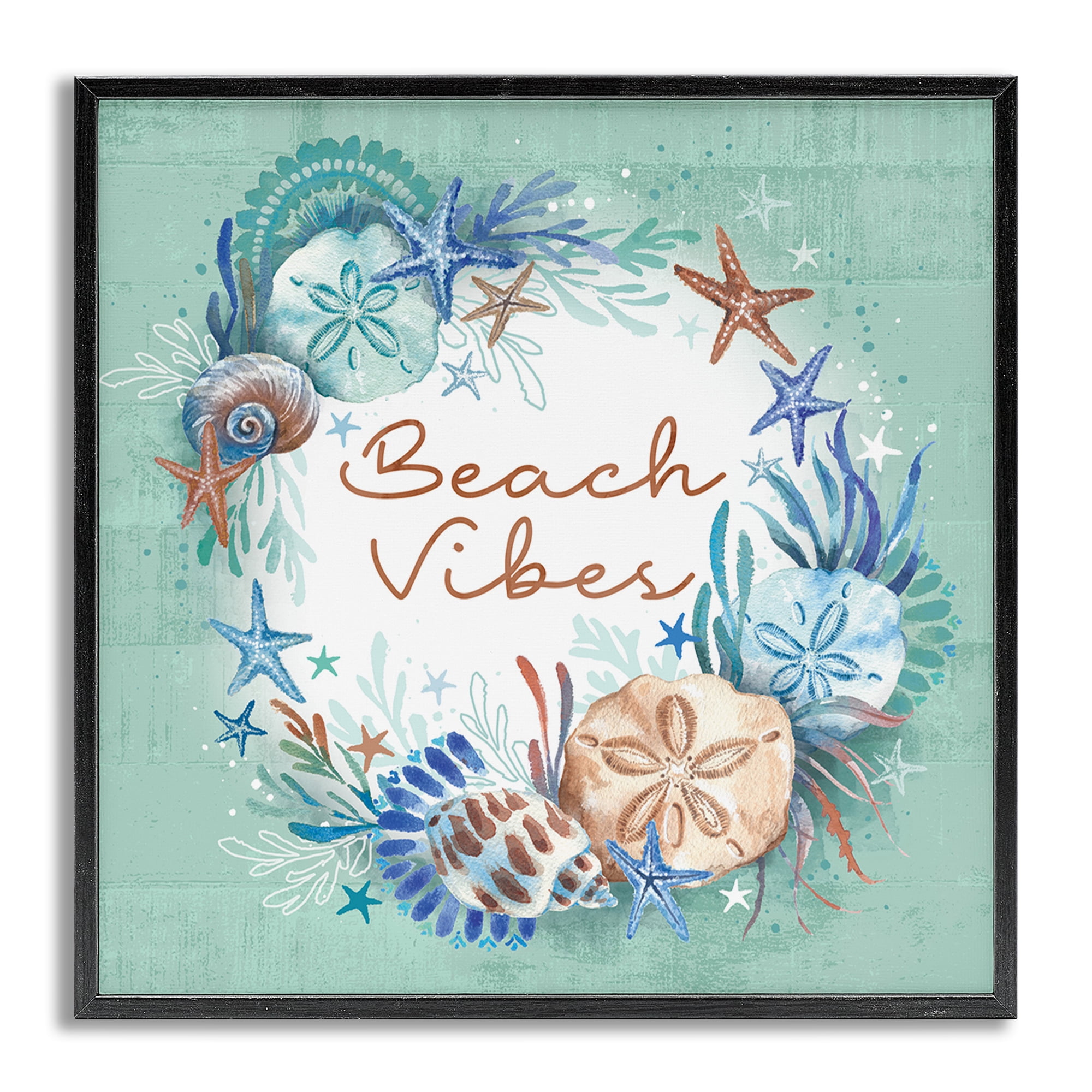 Stupell Industries Beach Vibes & Seashells Coastal Painting Gray Framed Art Print Wall Art, 17 x 17