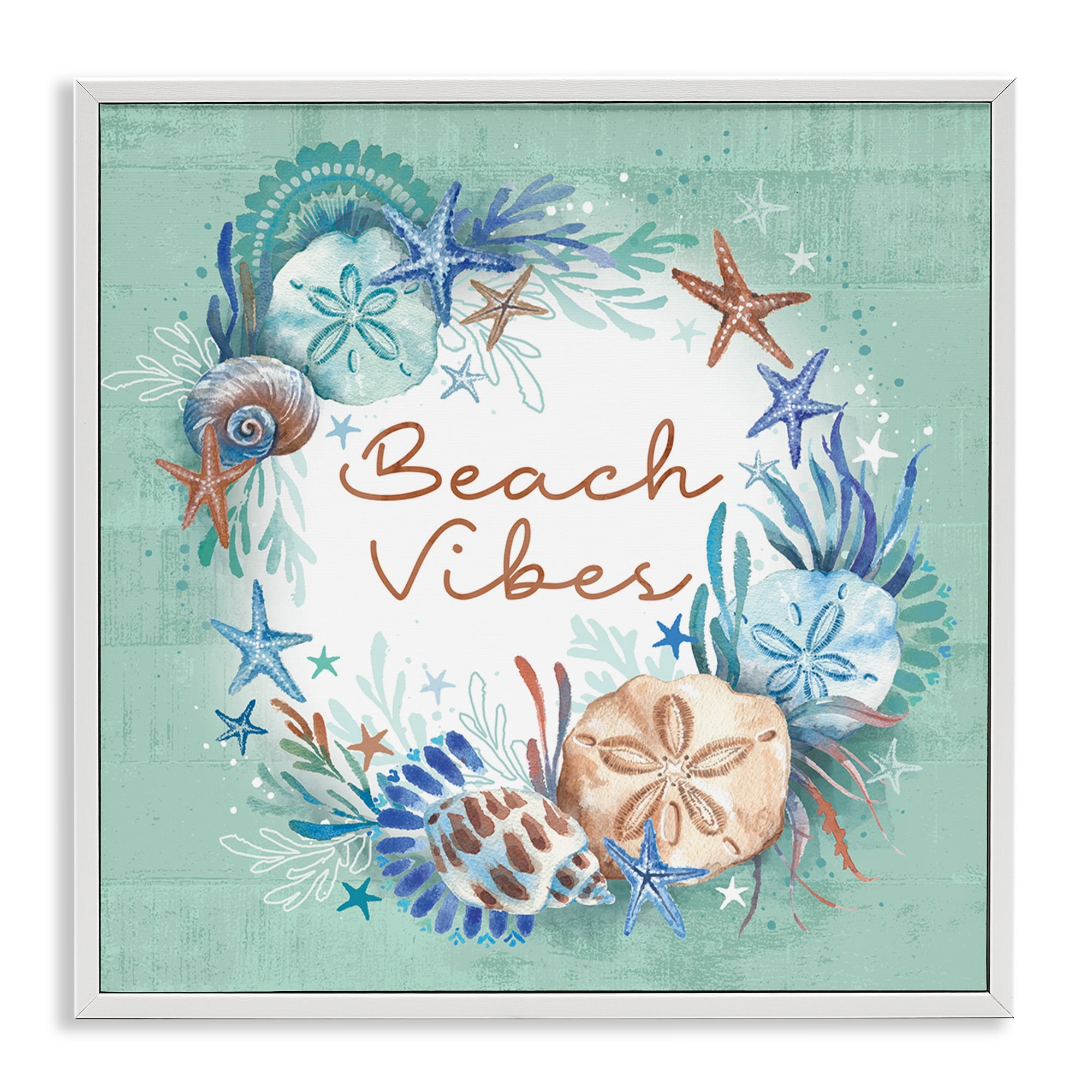 Stupell Industries Beach Vibes & Seashells Coastal Painting White Framed Art Print Wall Art, 24 x 24