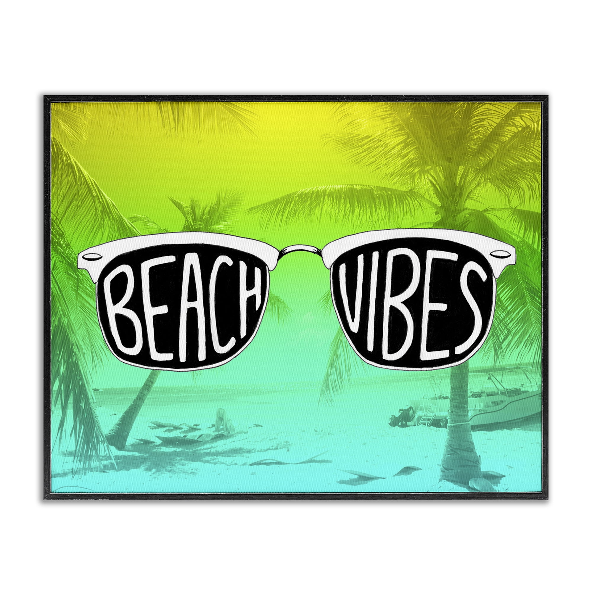 Stupell Industries Beach Vibes Sunglasses Typography Painting Black Framed Art Print Wall Art, 20 x 16