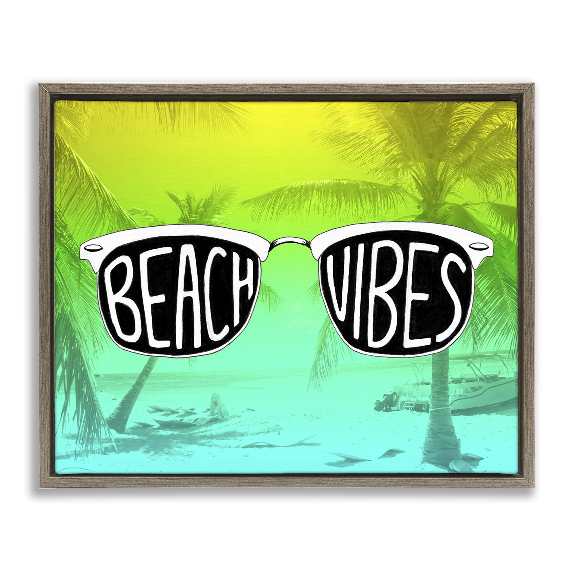 Stupell Industries Beach Vibes Sunglasses Typography Painting Brown Floater Framed Canvas Art Print Wall Art, 31 x 25
