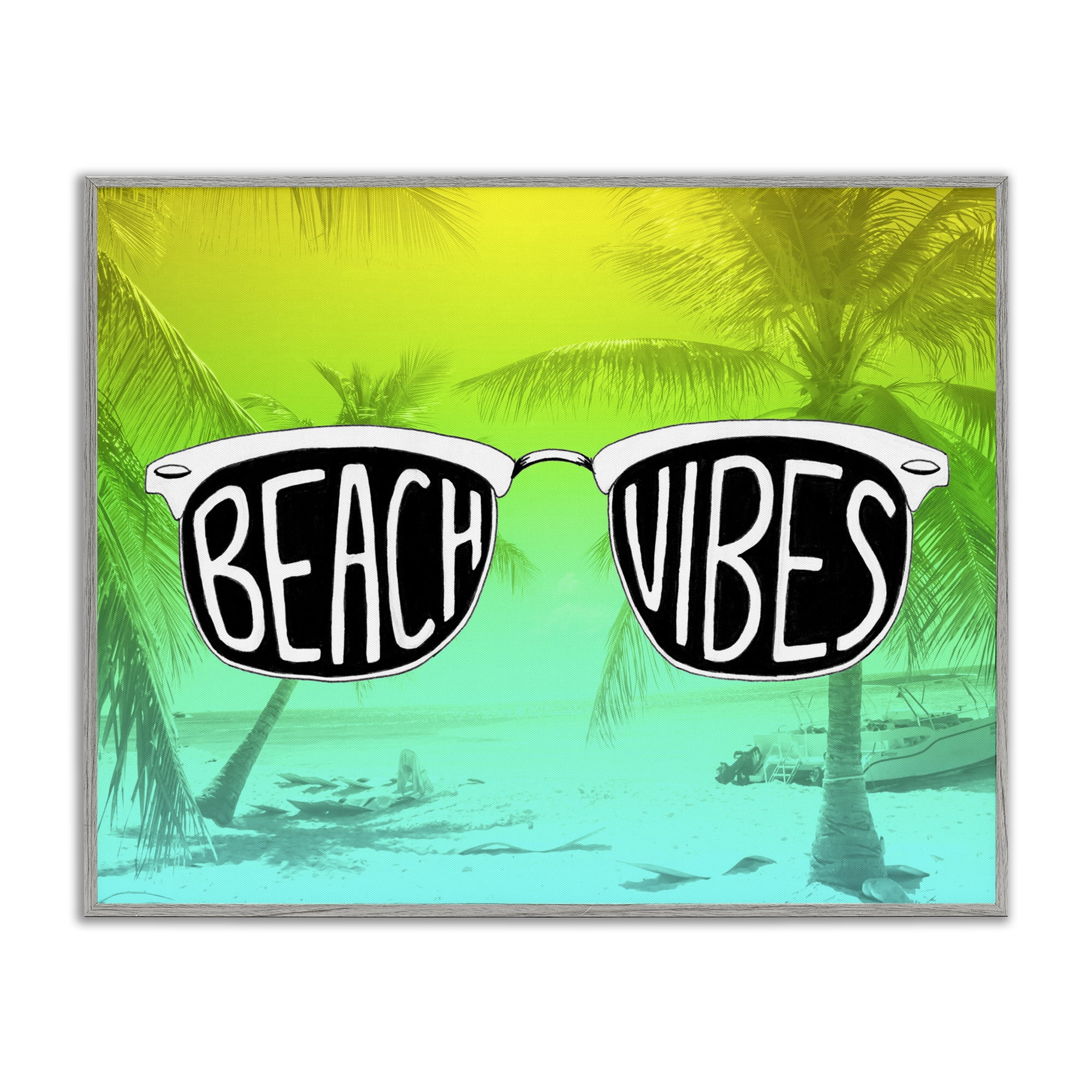 Stupell Industries Beach Vibes Sunglasses Typography Painting Gray Framed Art Print Wall Art, 30 x 24