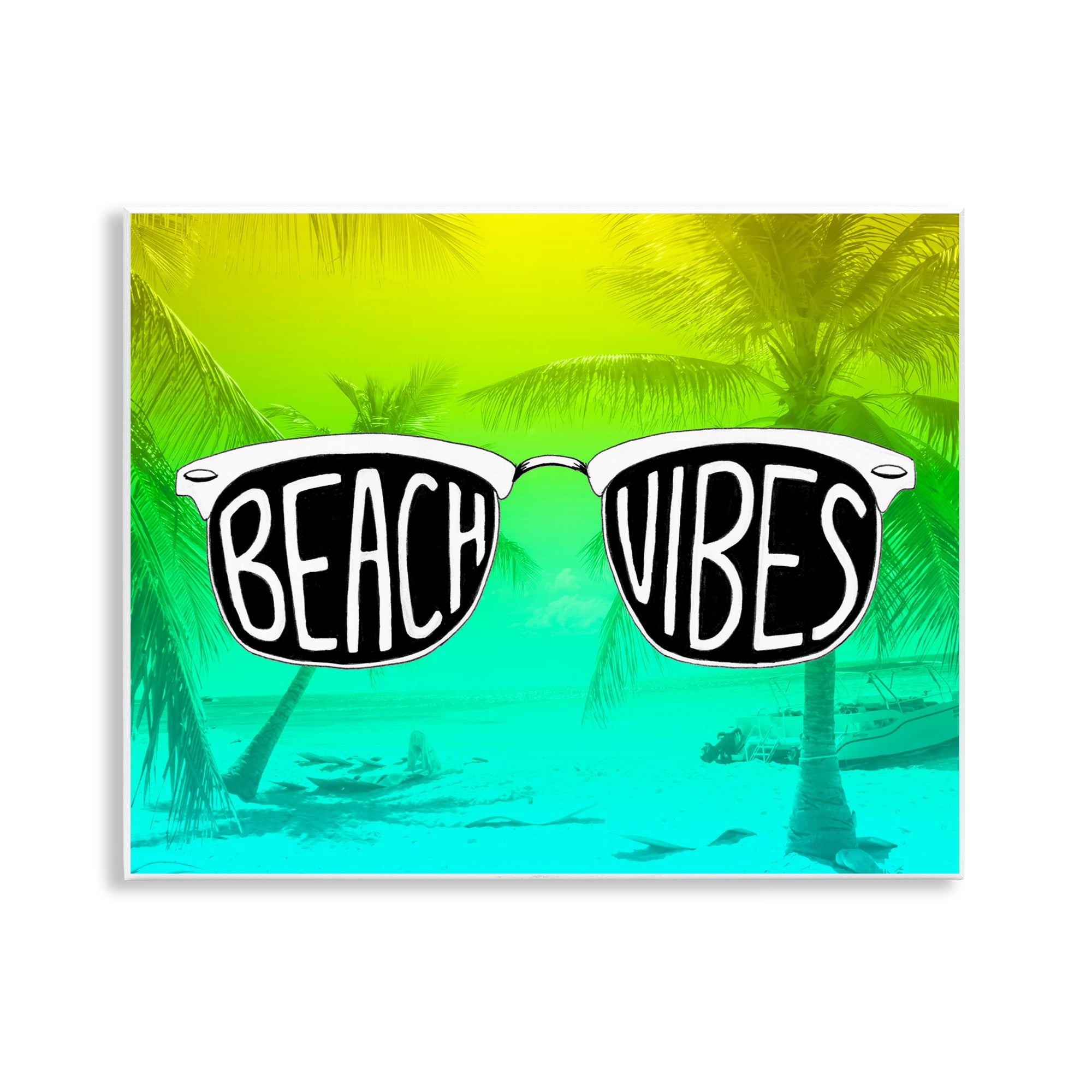 Stupell Industries Beach Vibes Sunglasses Typography Painting Unframed Art Print Wall Art, 14 x 11