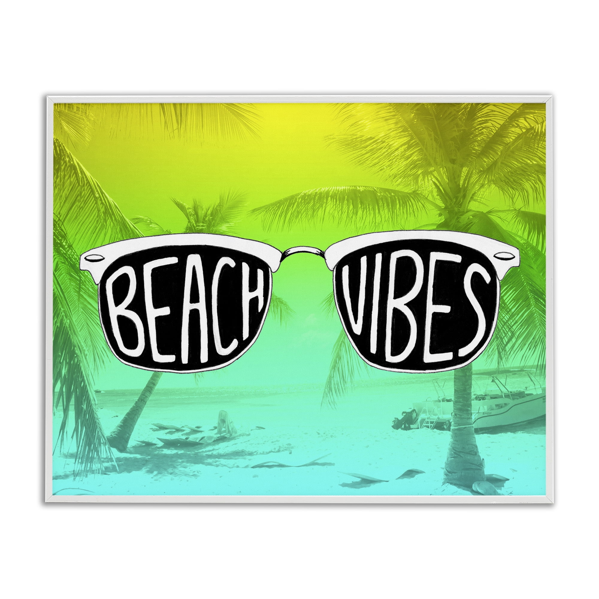 Stupell Industries Beach Vibes Sunglasses Typography Painting White Framed Art Print Wall Art, 14 x 11