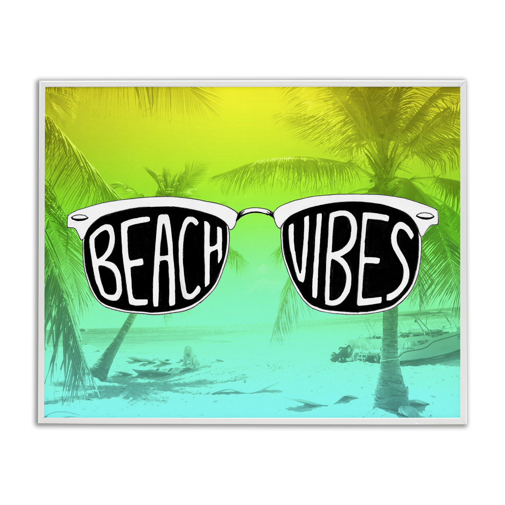Stupell Industries Beach Vibes Sunglasses Typography Painting White Framed Art Print Wall Art, 20 x 16