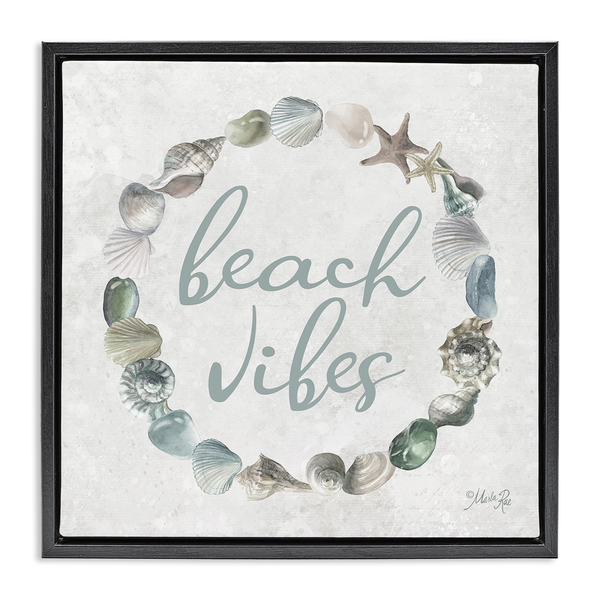 Stupell Industries Beach Vibes with Shells Animals & Insects Painting Black Floater Framed Canvas Art Print Wall Art, 18 x 18