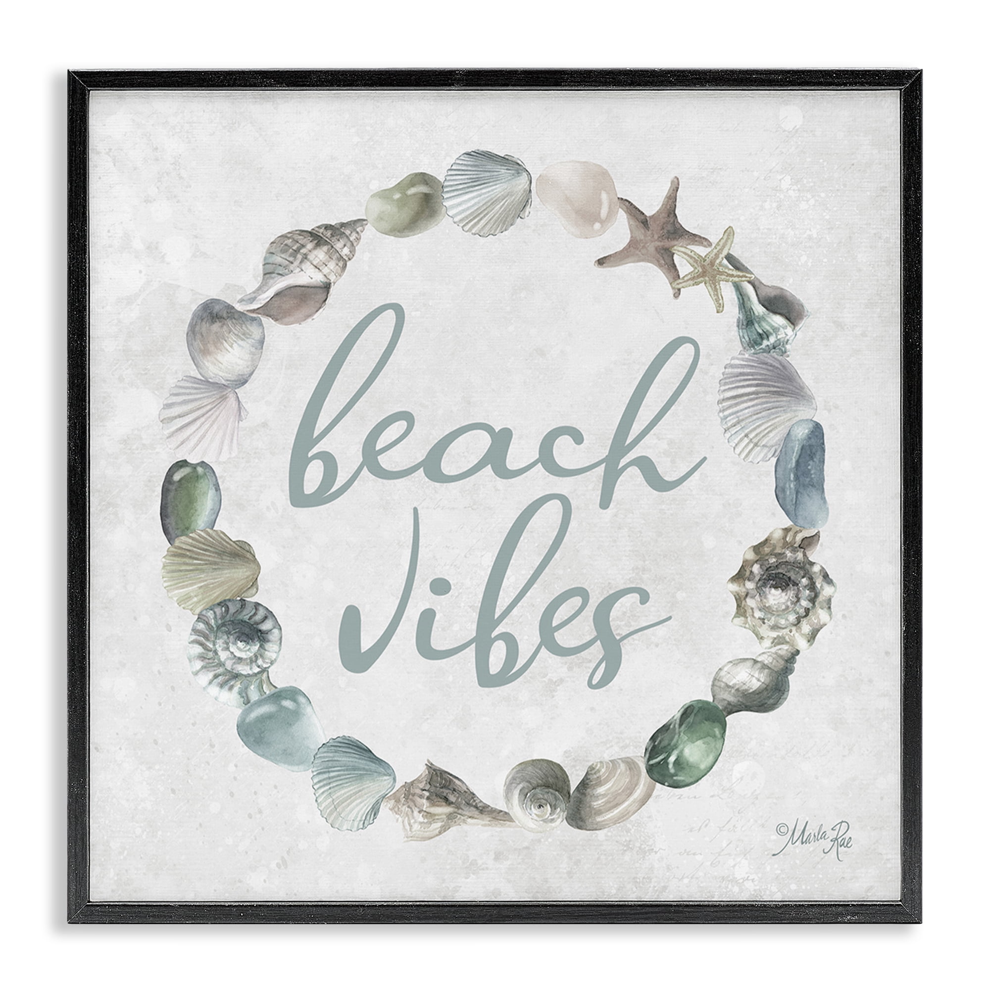Stupell Industries Beach Vibes with Shells Animals & Insects Painting Black Framed Art Print Wall Art, 17 x 17