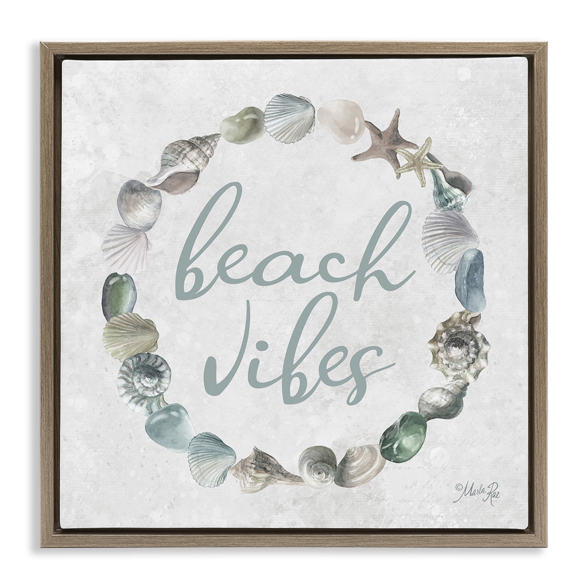 Stupell Industries Beach Vibes with Shells Animals & Insects Painting Brown Floater Framed Canvas Art Print Wall Art, 18 x 18