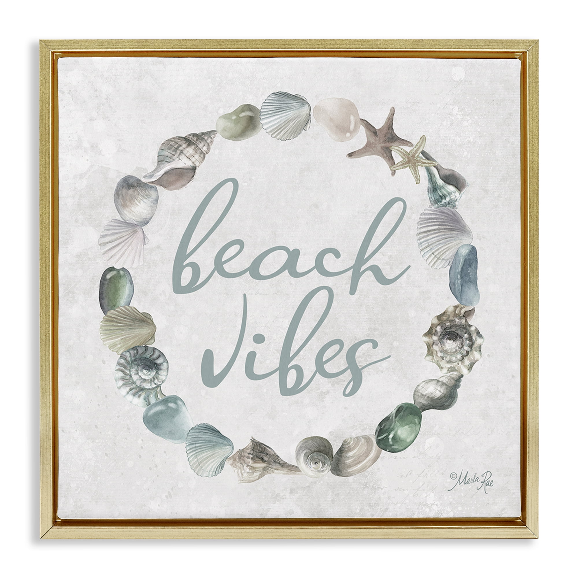 Stupell Industries Beach Vibes with Shells Animals & Insects Painting Gold Floater Framed Canvas Art Print Wall Art, 25 x 25