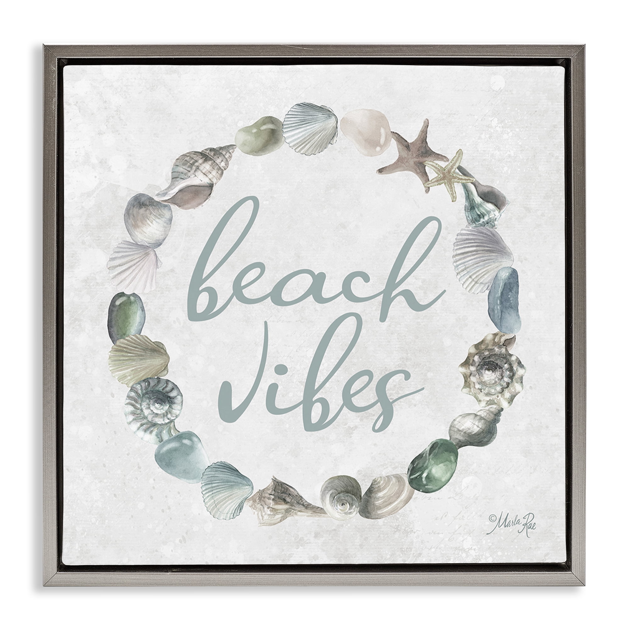 Stupell Industries Beach Vibes with Shells Animals & Insects Painting Gray Floater Framed Canvas Art Print Wall Art, 25 x 25