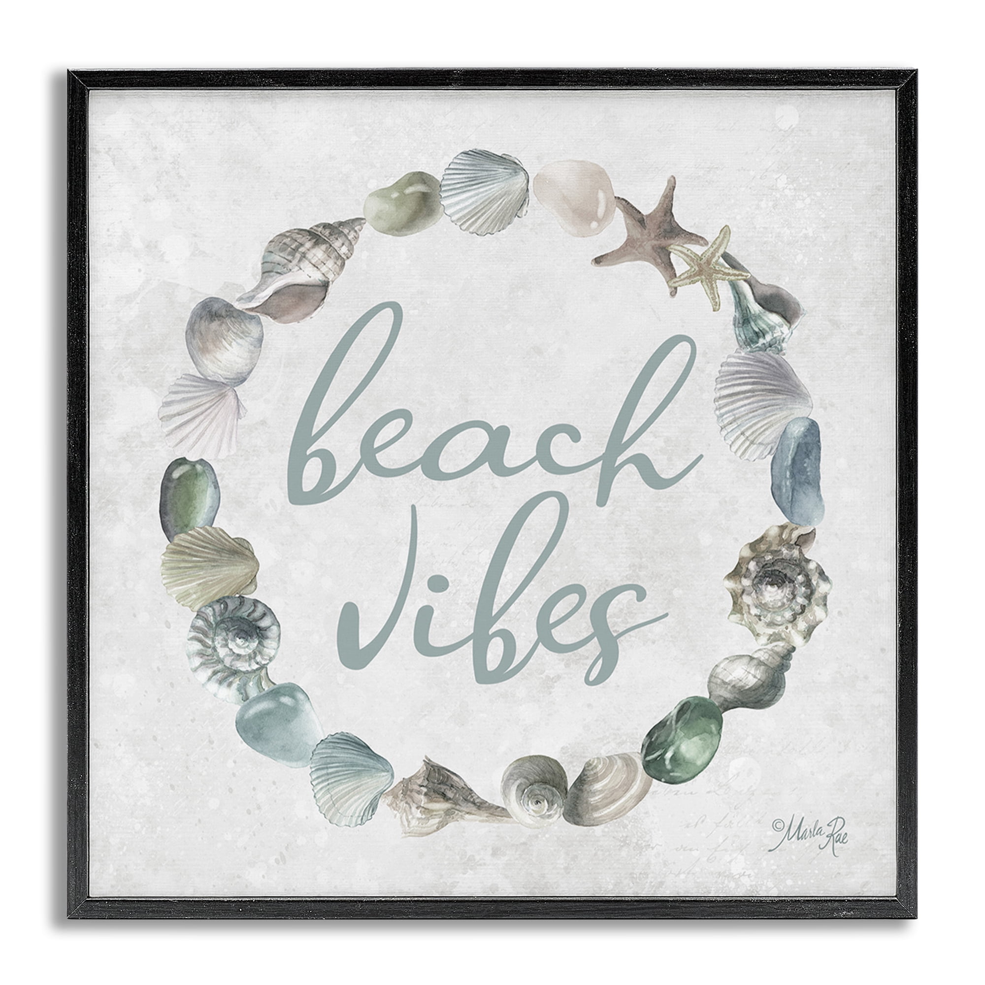 Stupell Industries Beach Vibes with Shells Animals & Insects Painting Gray Framed Art Print Wall Art, 17 x 17