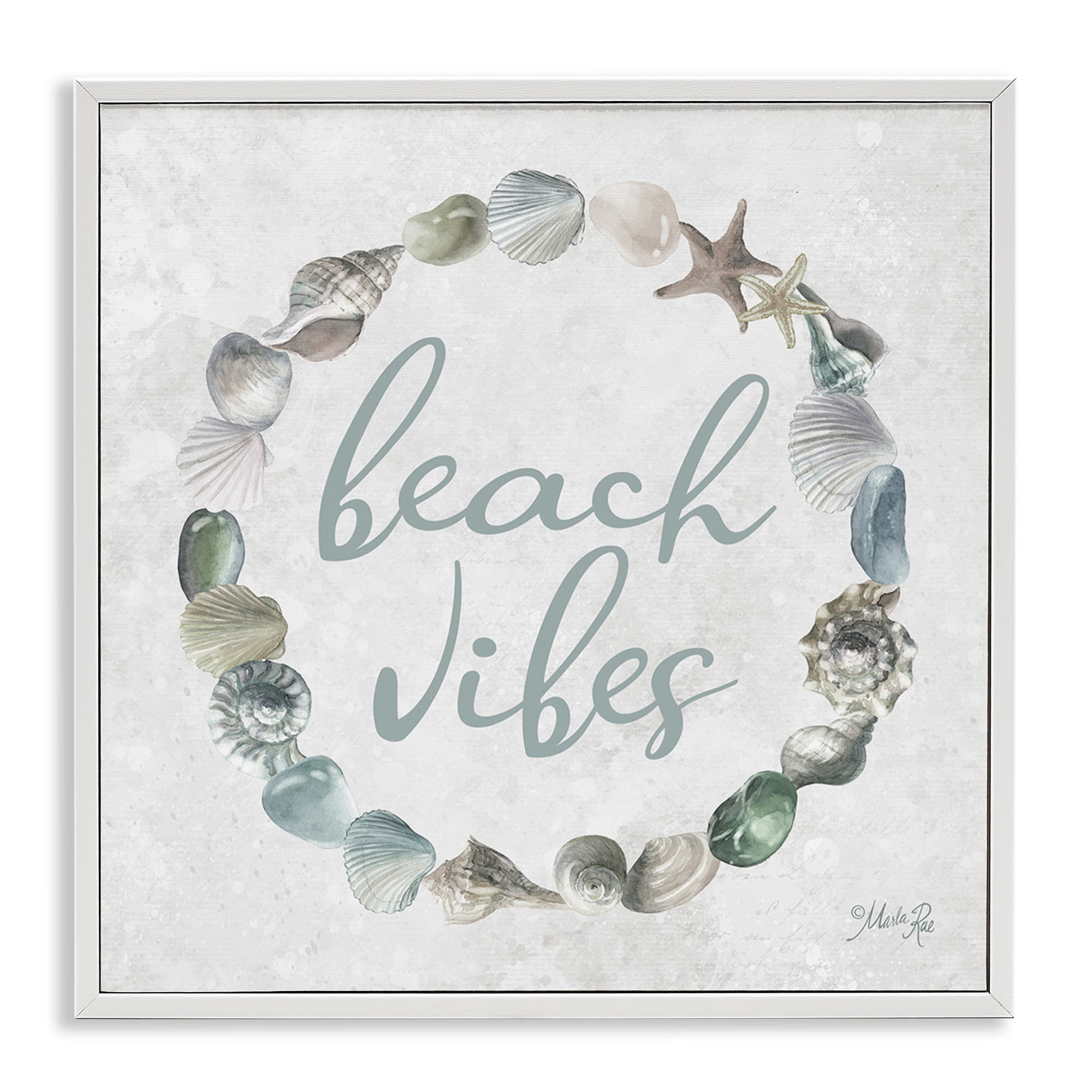Stupell Industries Beach Vibes with Shells Animals & Insects Painting White Framed Art Print Wall Art, 24 x 24