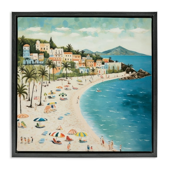 Stupell Industries Beach Water's Edge Nautical & Beach Painting Black Floater Framed Canvas Art Print Wall Art, 18 x 18