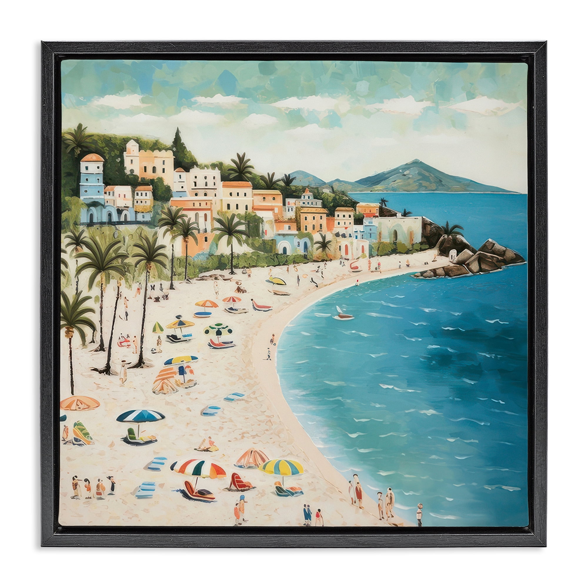 Stupell Industries Beach Water's Edge Nautical & Beach Painting Black Floater Framed Canvas Art Print Wall Art, 25 x 25