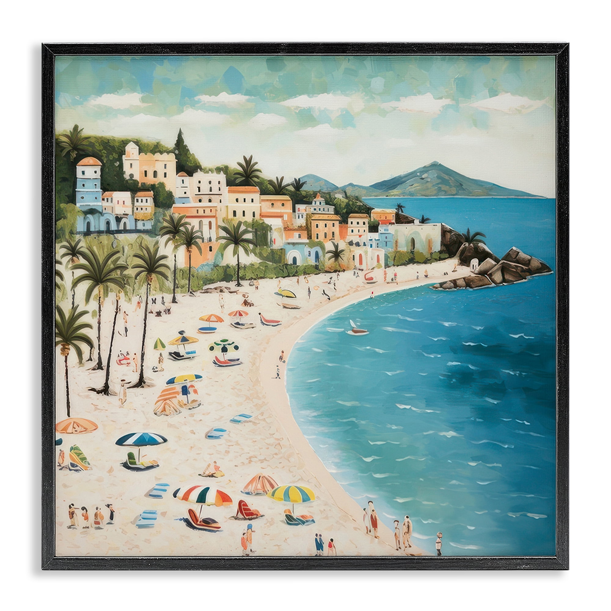 Stupell Industries Beach Water's Edge Nautical & Beach Painting Black Framed Art Print Wall Art, 24 x 24