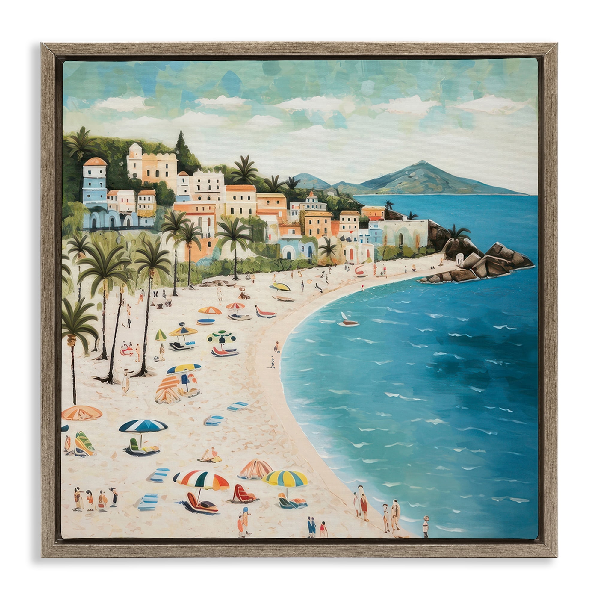 Stupell Industries Beach Water's Edge Nautical & Beach Painting Brown Floater Framed Canvas Art Print Wall Art, 18 x 18