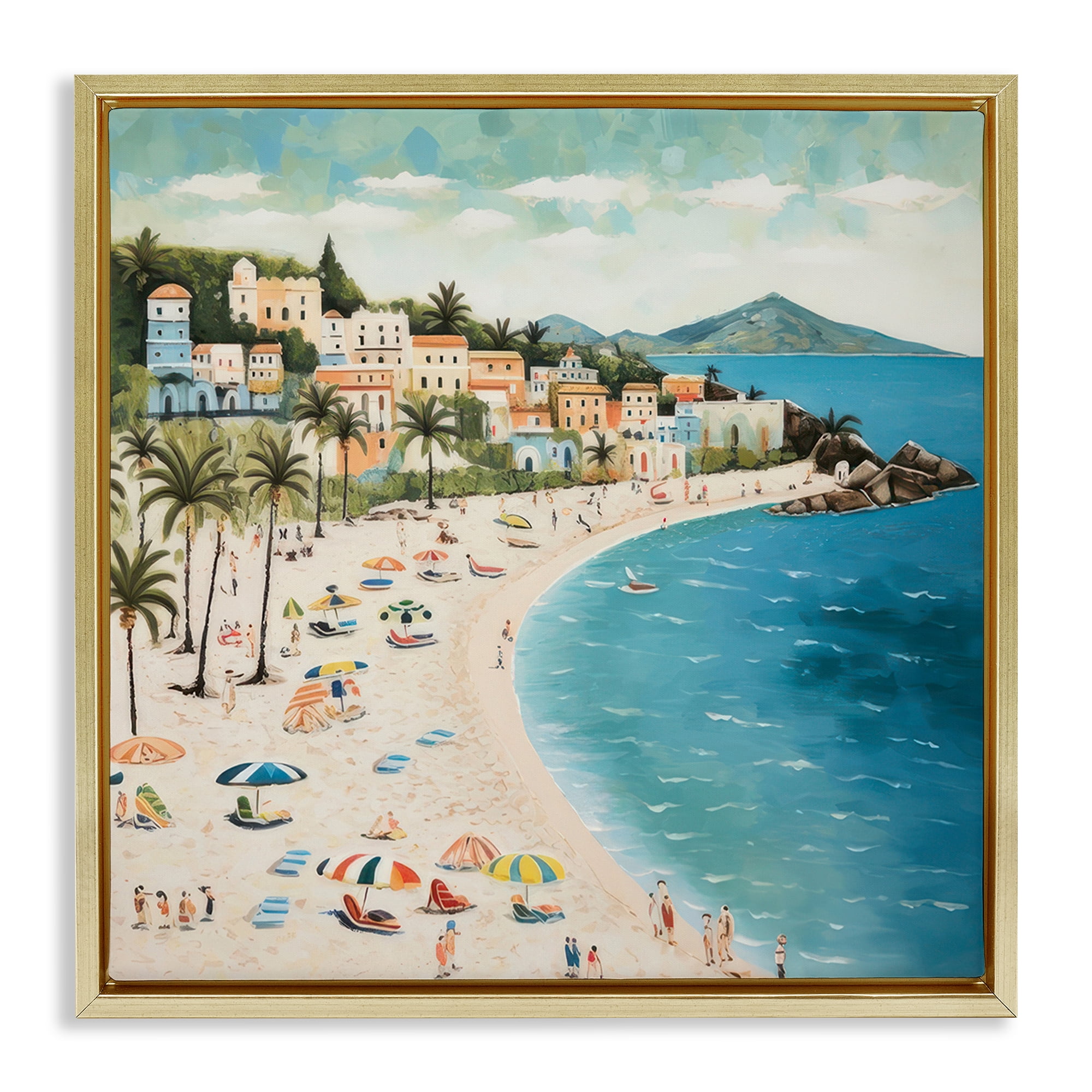 Stupell Industries Beach Water's Edge Nautical & Beach Painting Gold Floater Framed Canvas Art Print Wall Art, 18 x 18