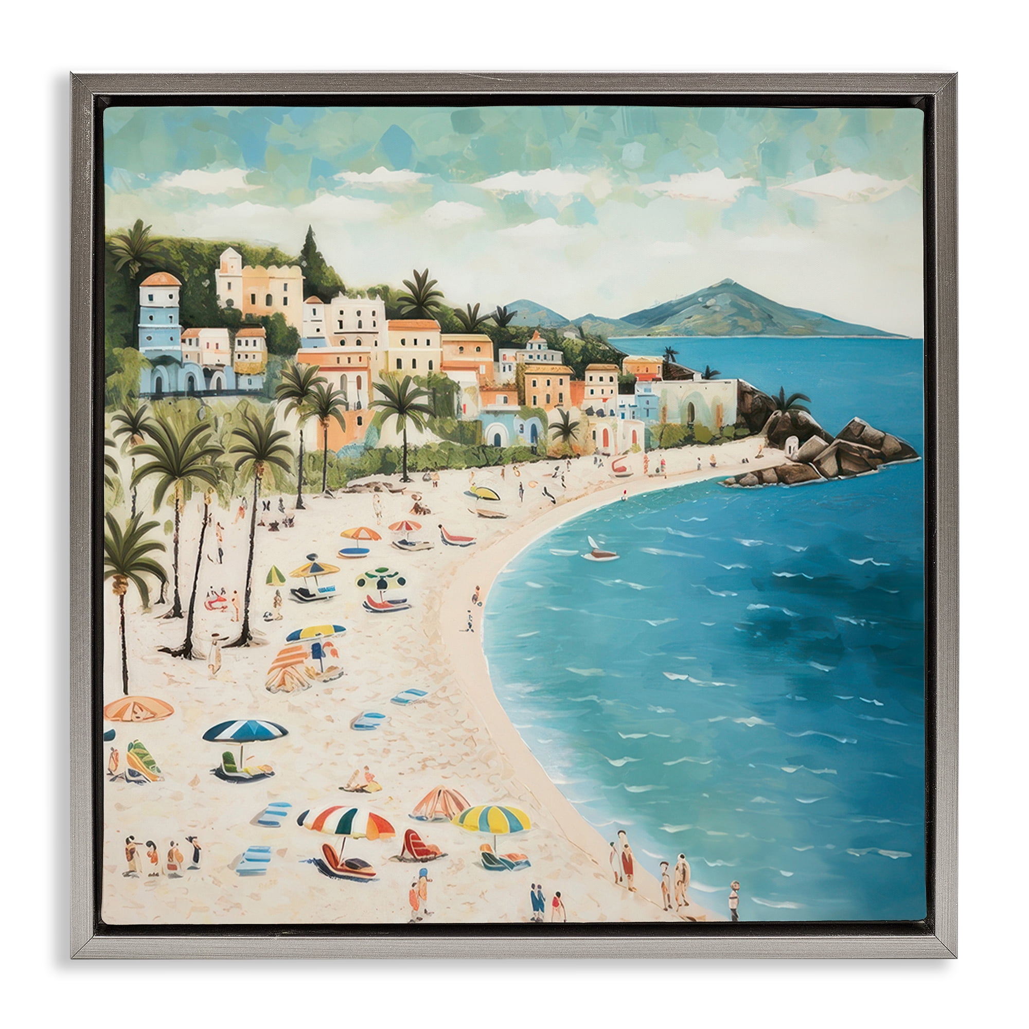 Stupell Industries Beach Water's Edge Nautical & Beach Painting Gray Floater Framed Canvas Art Print Wall Art, 18 x 18