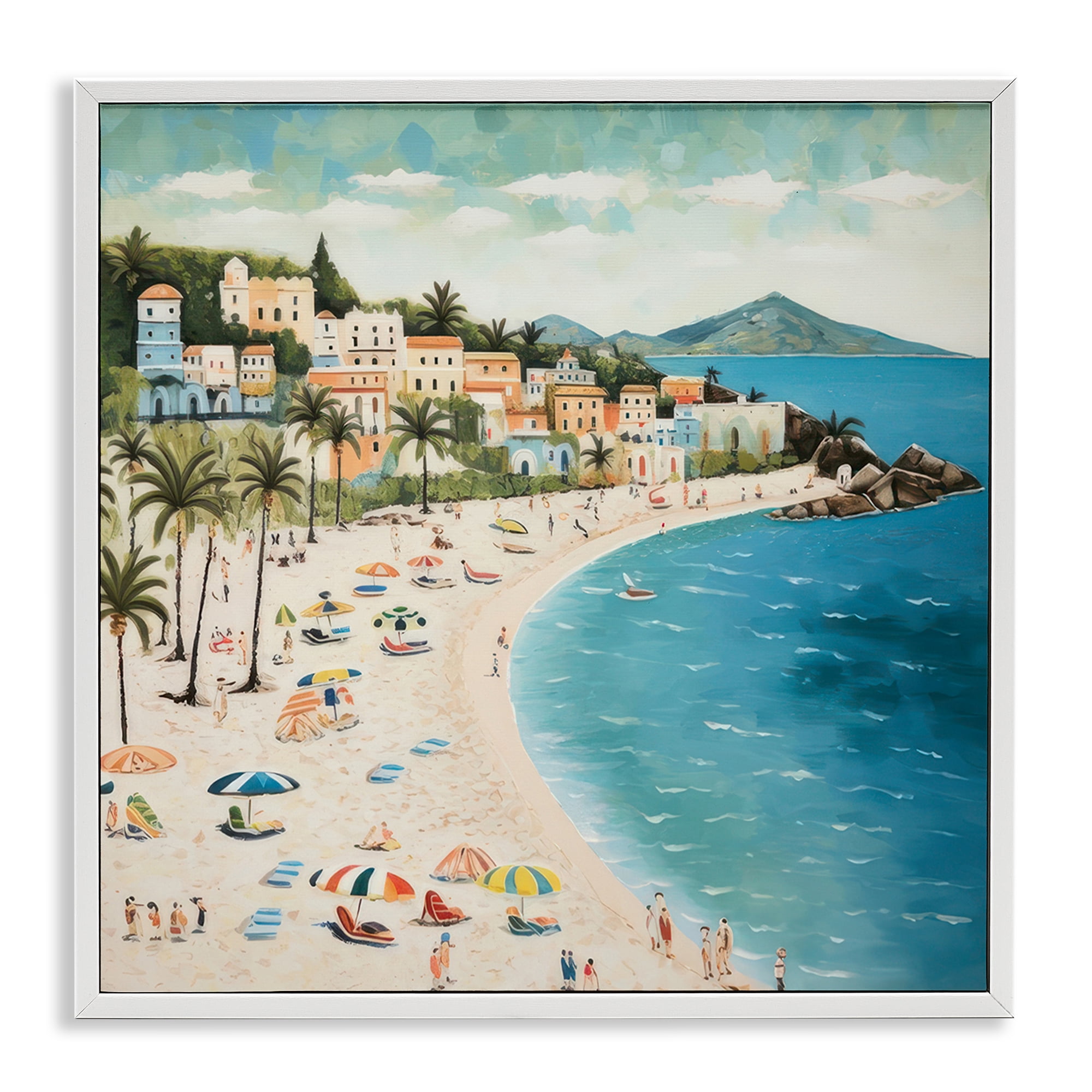 Stupell Industries Beach Water's Edge Nautical & Beach Painting White Framed Art Print Wall Art, 12 x 12