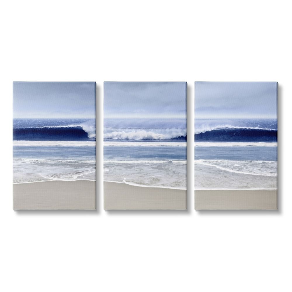 Blue and Beige Nautical Landscape Canvas Triptych