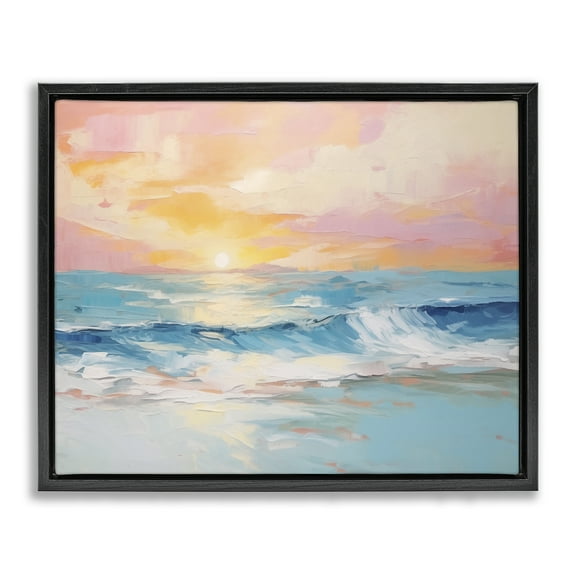 Stupell Industries Beach Waves Bright Sunset Nautical & Beach Painting Black Floater Framed Canvas Art Print Wall Art, 21 x 17