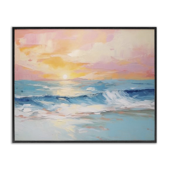 Stupell Industries Beach Waves Bright Sunset Nautical & Beach Painting Black Framed Art Print Wall Art, 14 x 11