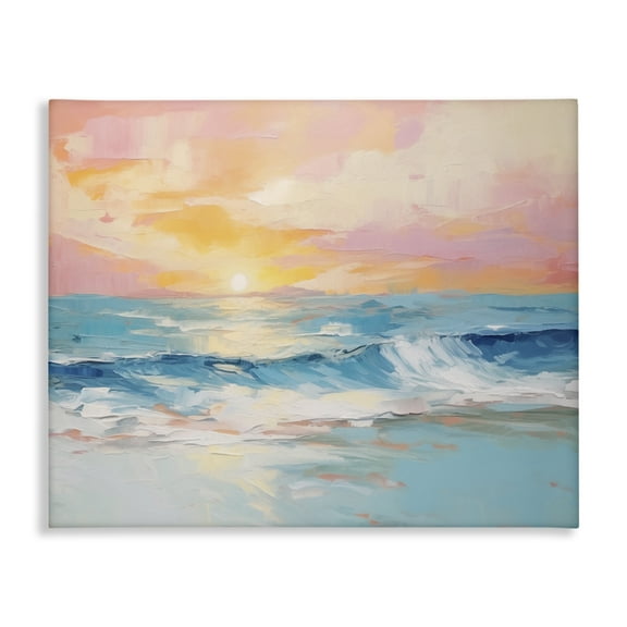 Stupell Industries Beach Waves Bright Sunset Nautical & Beach Painting Wrapped Canvas Art Print Wall Art, 30 x 24