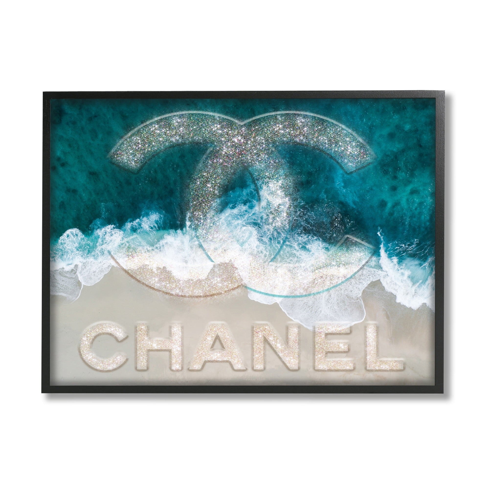 Stupell Industries Beach Waves Crashing Shoreline Glam Fashion Detail Graphic Art Black Framed Art Print Wall Art, Design by Ziwei Li