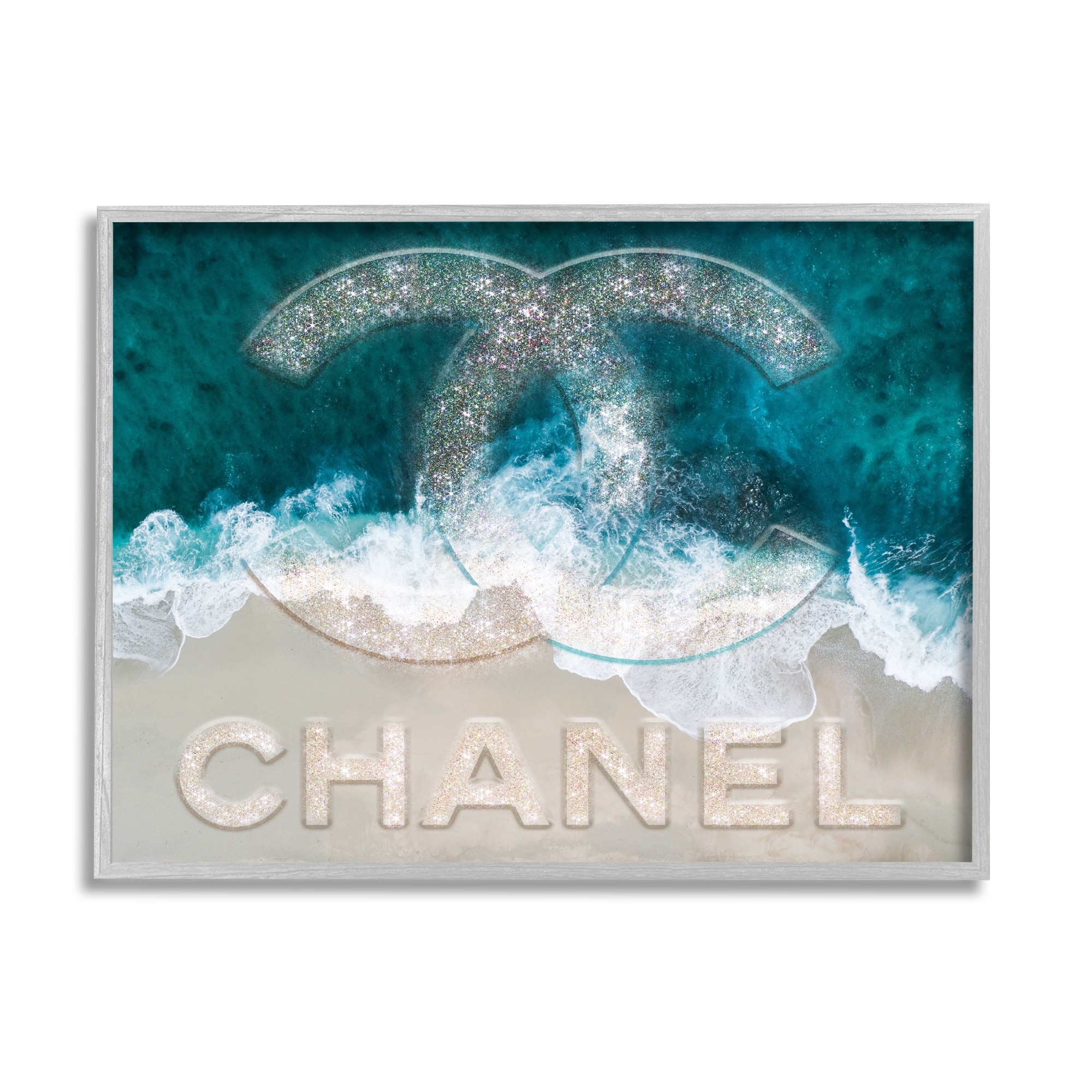Stupell Industries Beach Waves Crashing Shoreline Glam Fashion Detail Graphic Art Gray Framed Art Print Wall Art, Design by Ziwei Li