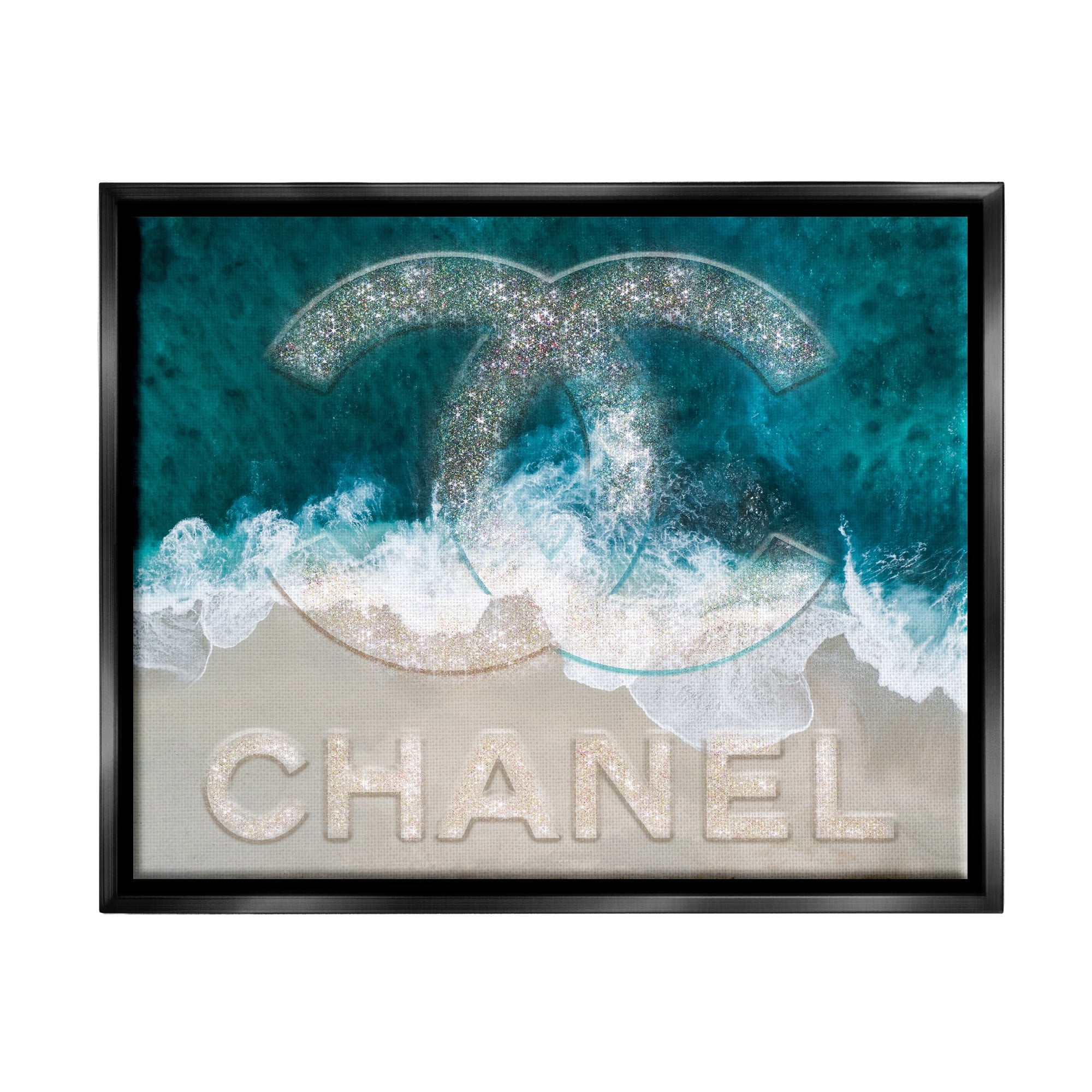 Stupell Industries Beach Waves Crashing Shoreline Glam Fashion Detail Graphic Art Jet Black Floating Framed Canvas Print Wall Art, Design by Ziwei Li