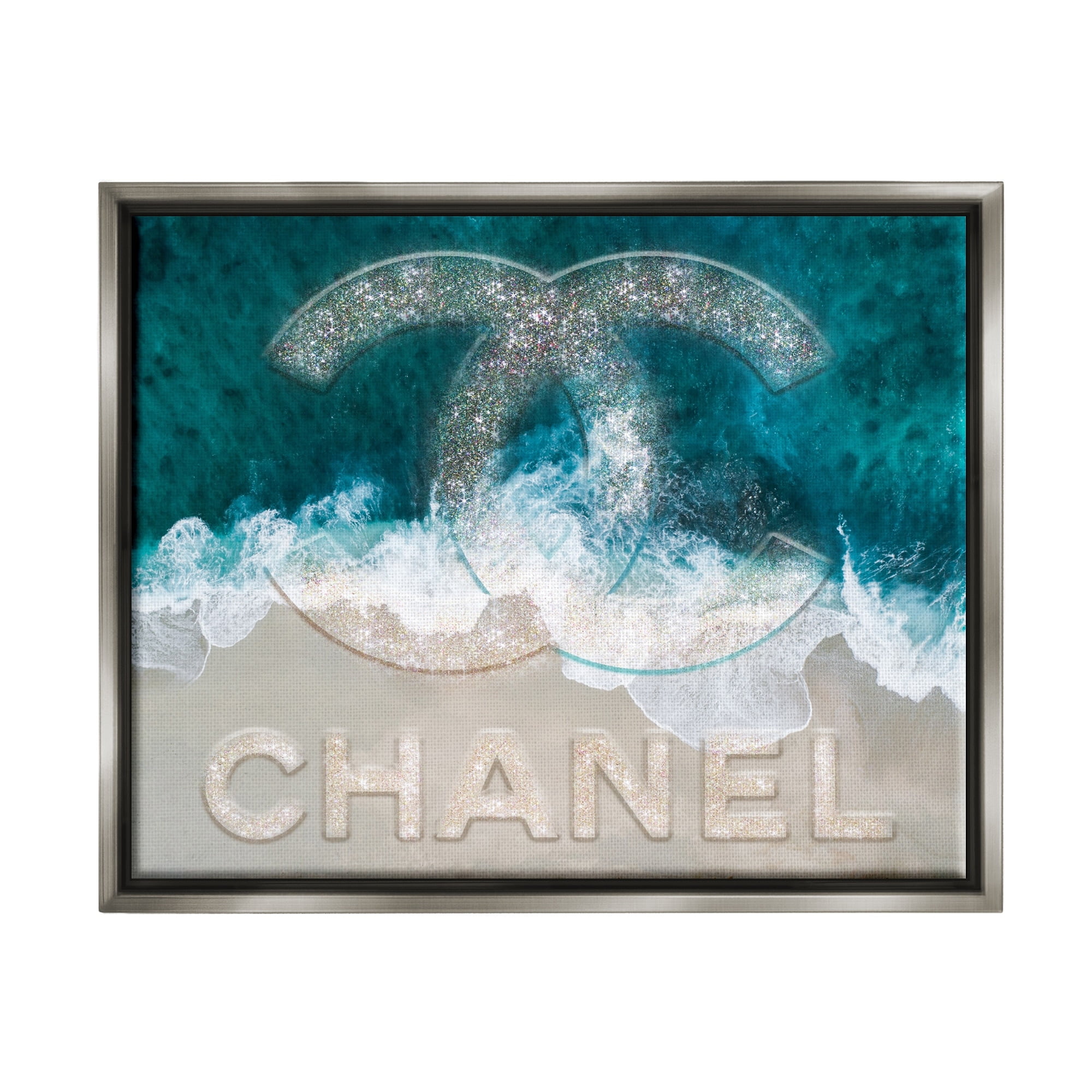 Stupell Industries Beach Waves Crashing Shoreline Glam Fashion Detail Graphic Art Luster Gray Floating Framed Canvas Print Wall Art, Design by Ziwei Li