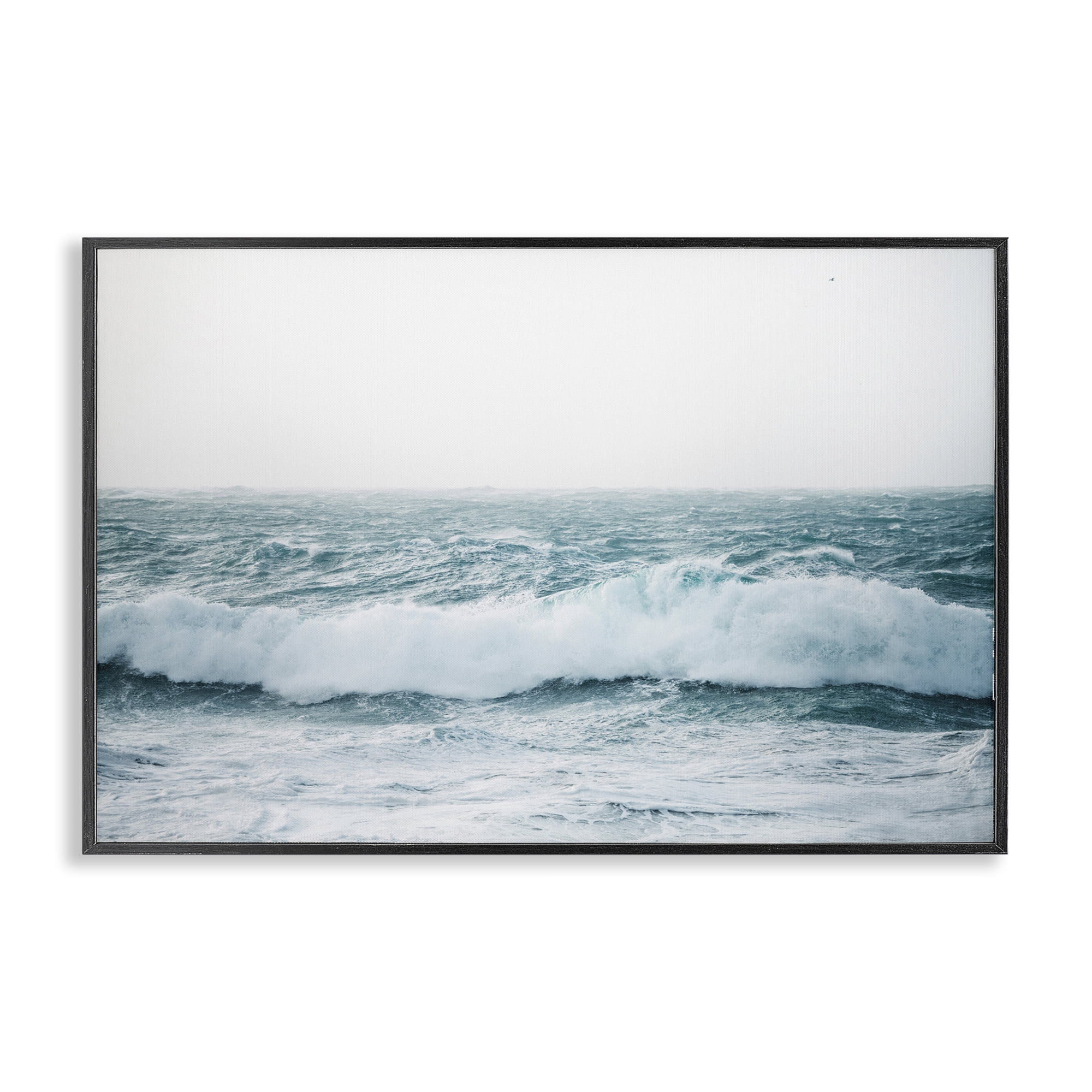 Stupell Industries Beach Waves Horizon Landscape & Nature Photography Black Framed Art Print Wall Art, 24 x 16