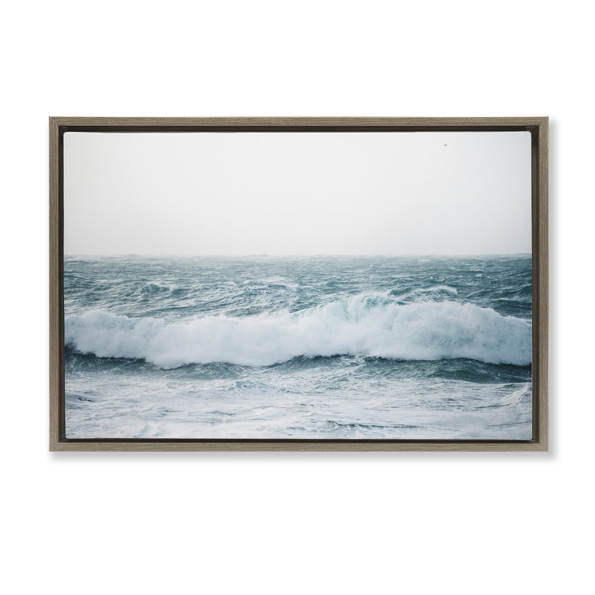 Stupell Industries Beach Waves Horizon Landscape & Nature Photography Brown Floater Framed Canvas Art Print Wall Art, 25 x 17