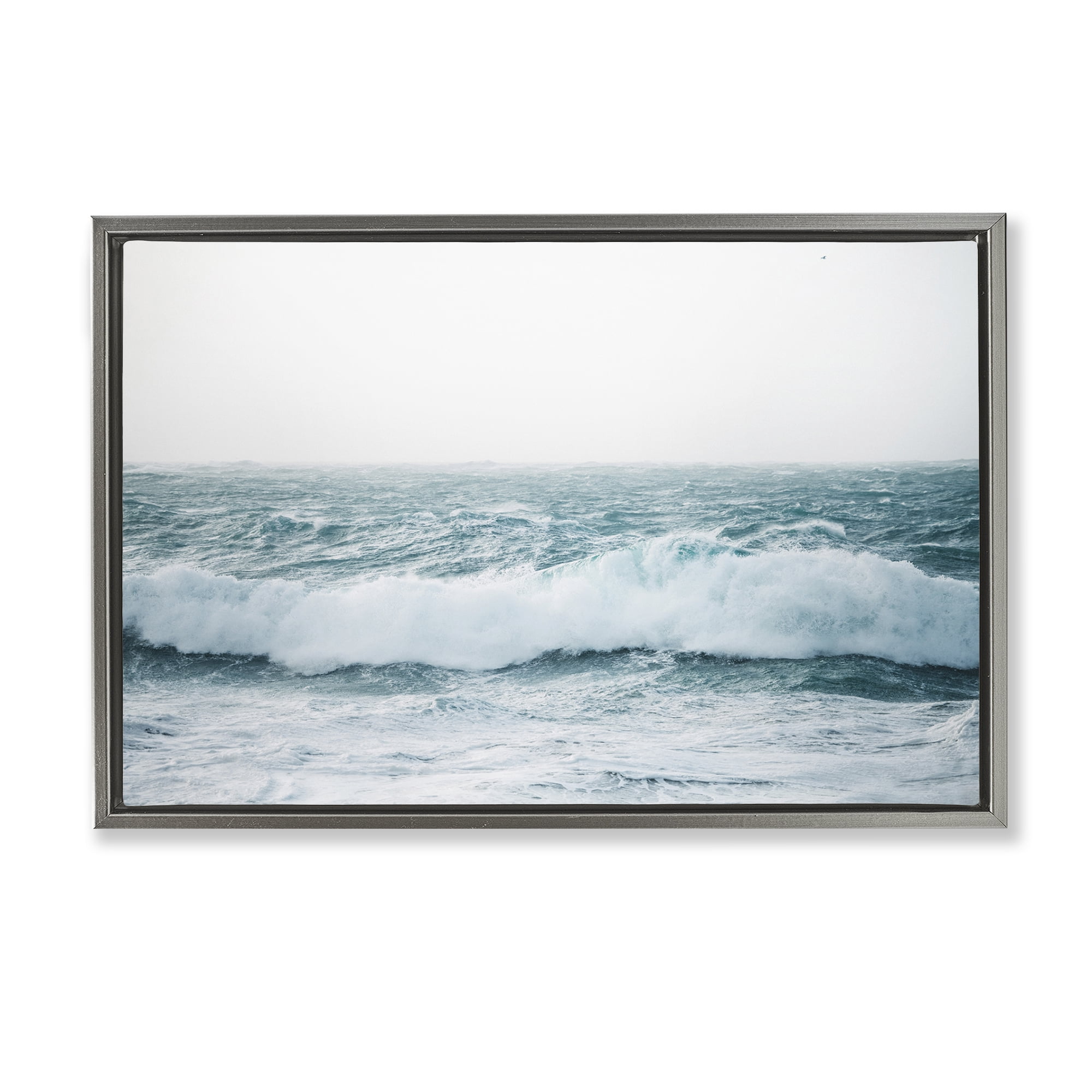 Stupell Industries Beach Waves Horizon Landscape & Nature Photography Gray Floater Framed Canvas Art Print Wall Art, 25 x 17